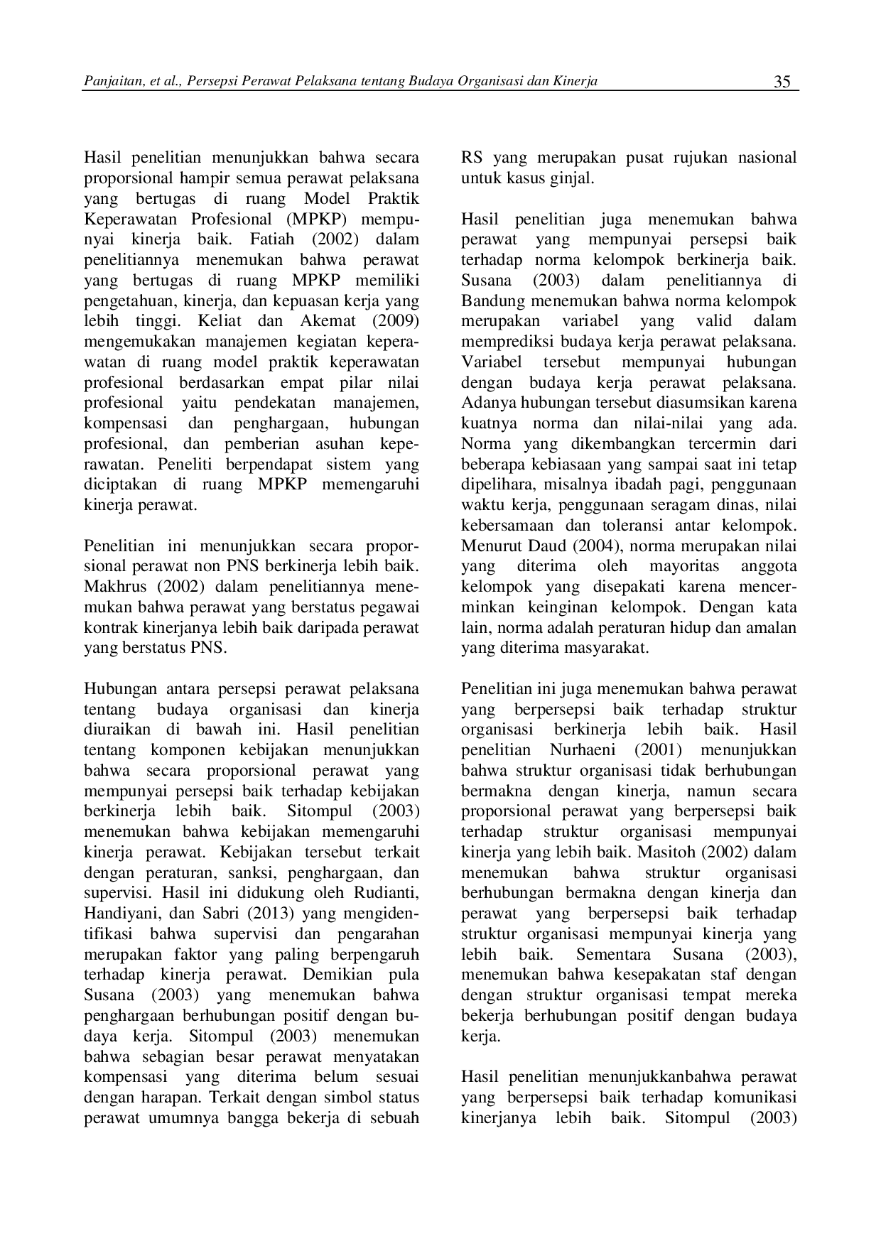 juris Persepsi Perawat Pelaksana Tentang Budaya Organisasi Dan Kinerja