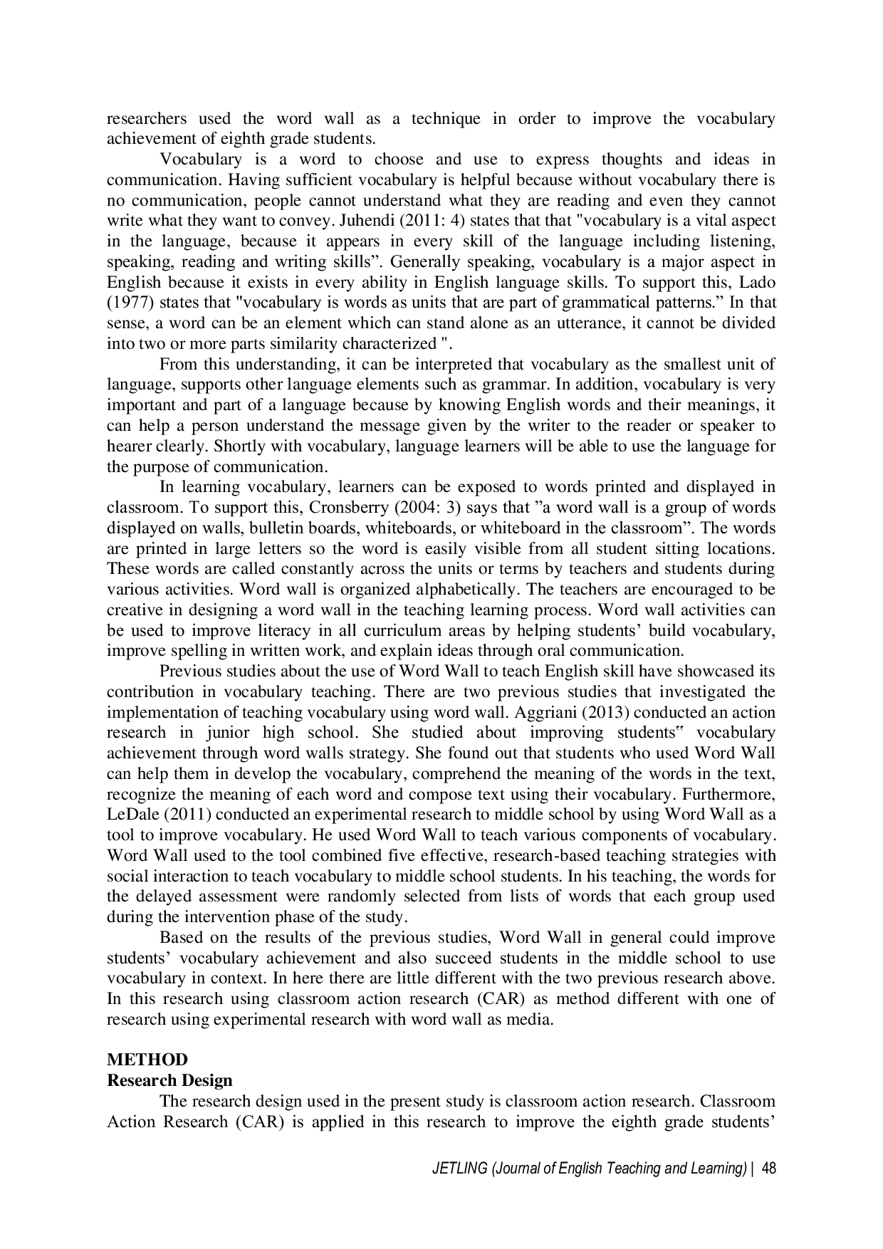 JURIS Using Word Wall to Improve EFL Students Vocabulary Achievement at Junior High School