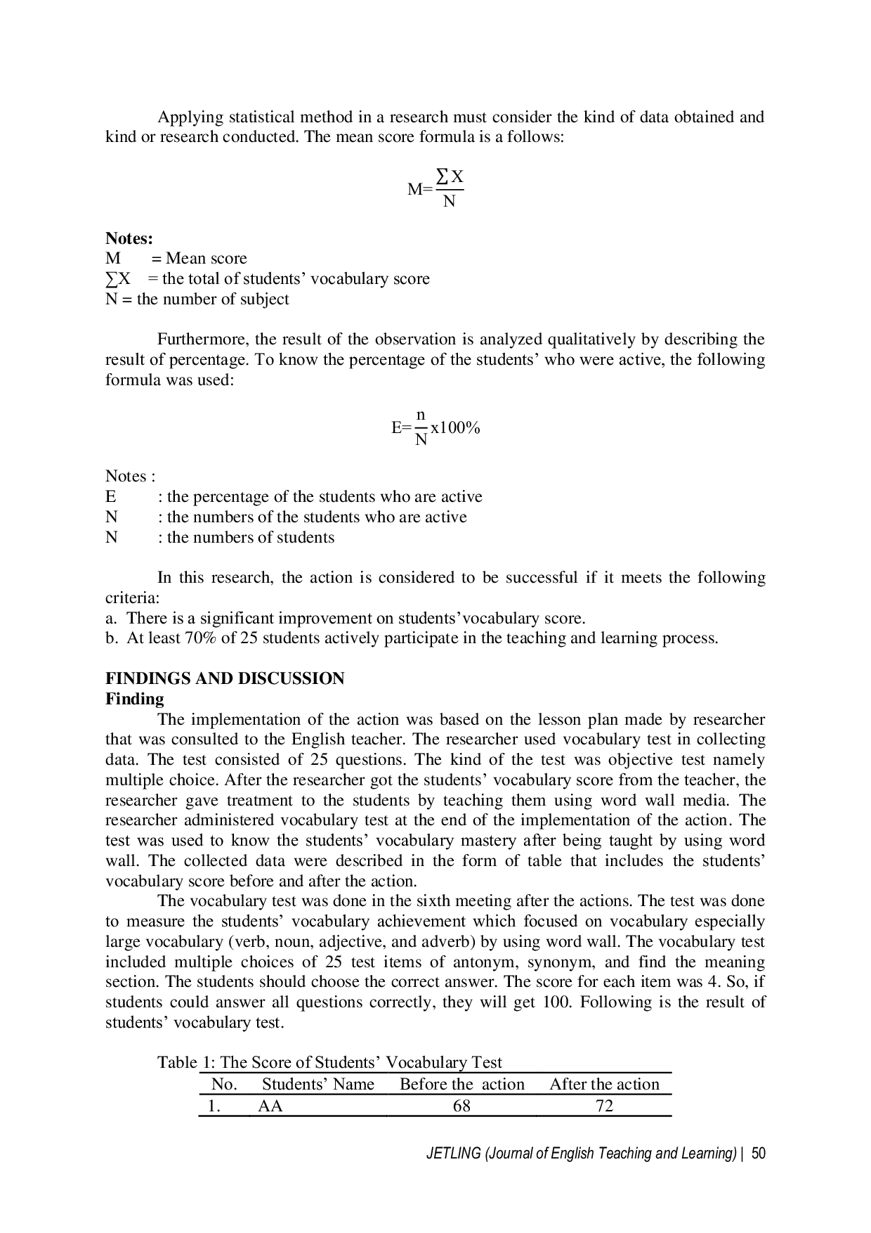 JURIS Using Word Wall to Improve EFL Students Vocabulary Achievement at Junior High School