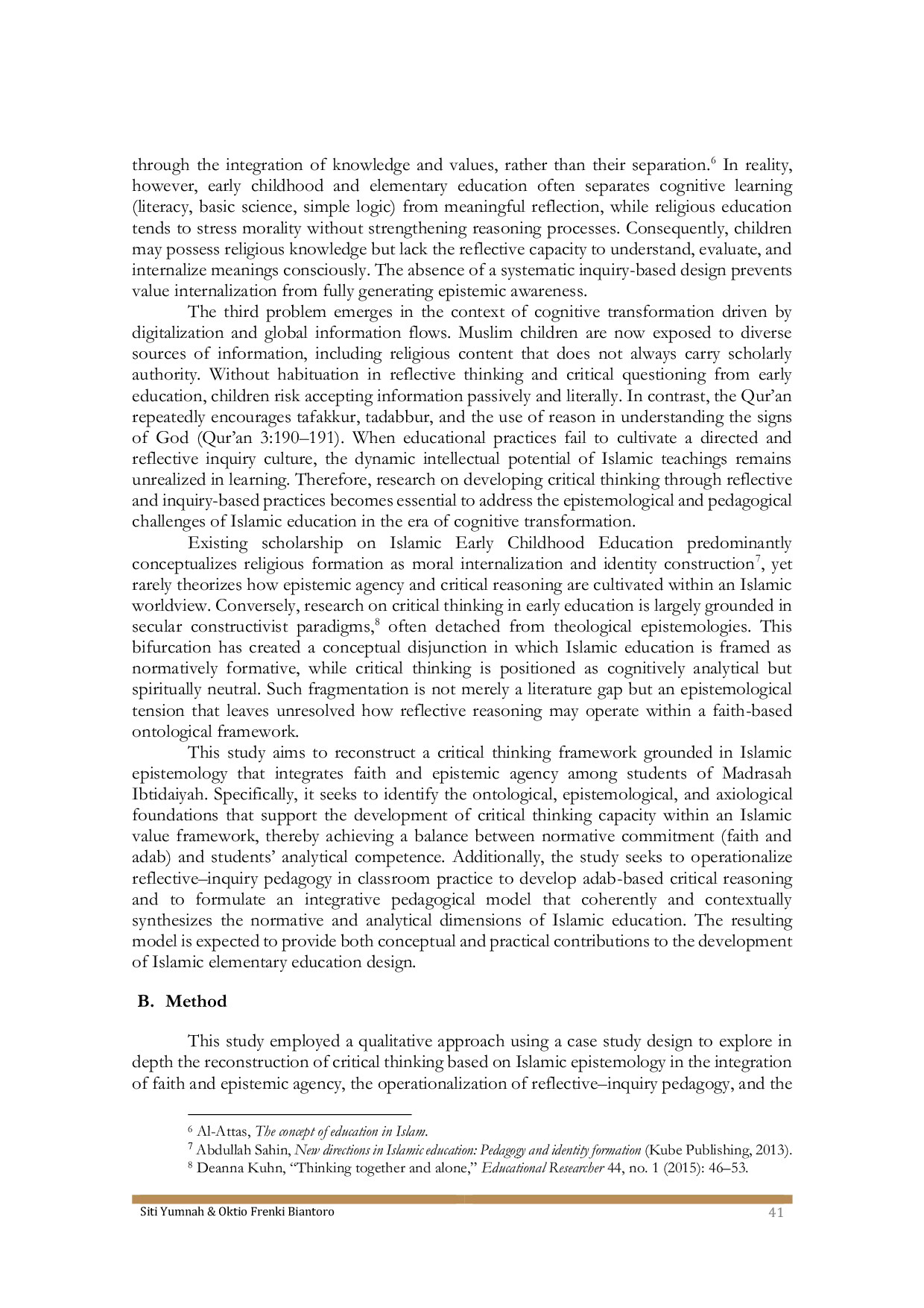 JURIS Islamic Early Childhood Education In The Era Of Cognitive Transformation Advancing Critical Thinking Through Reflective And Inquiry Based Practices