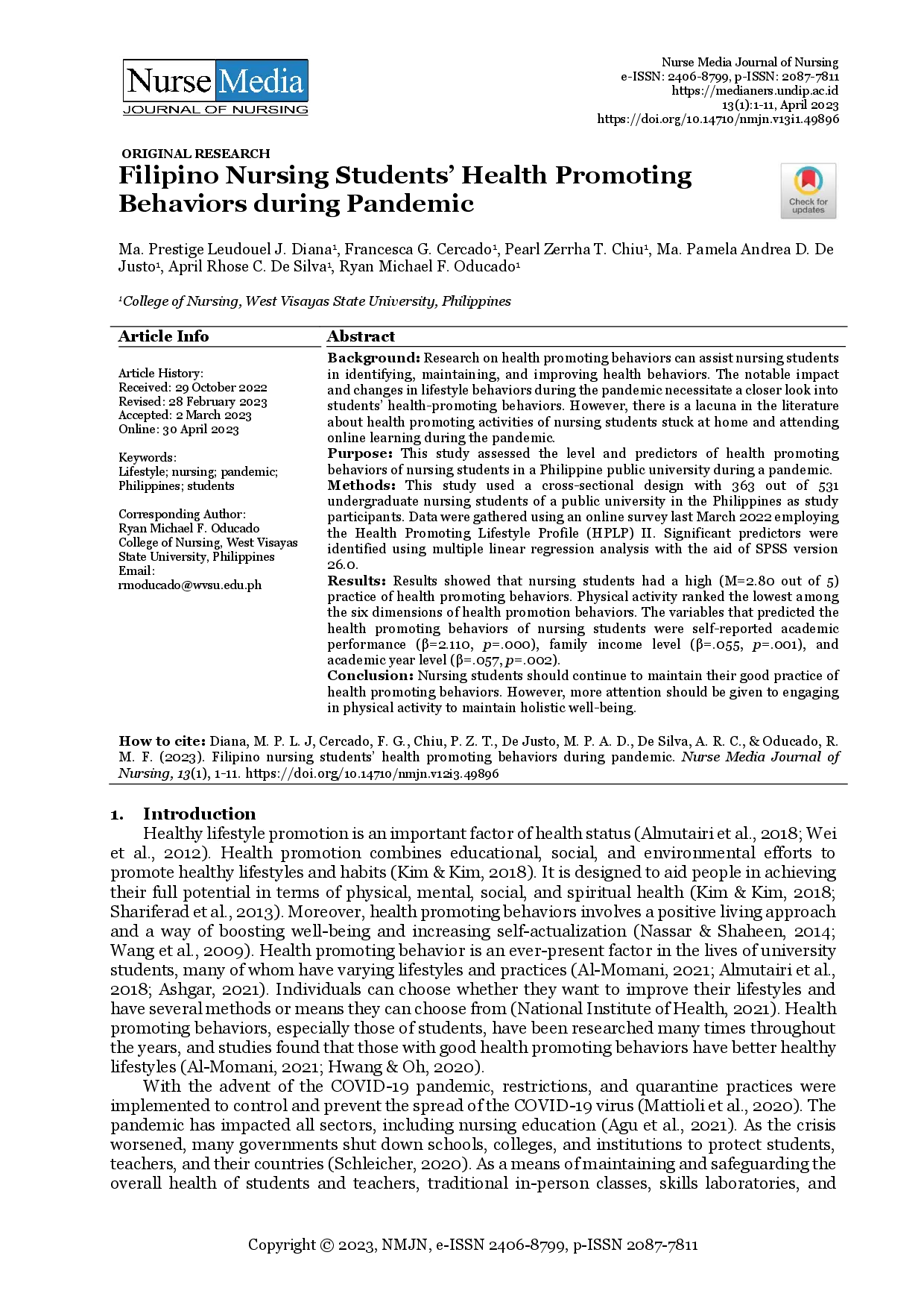 juris Filipino Nursing Students Health Promoting Behaviors During Pandemic