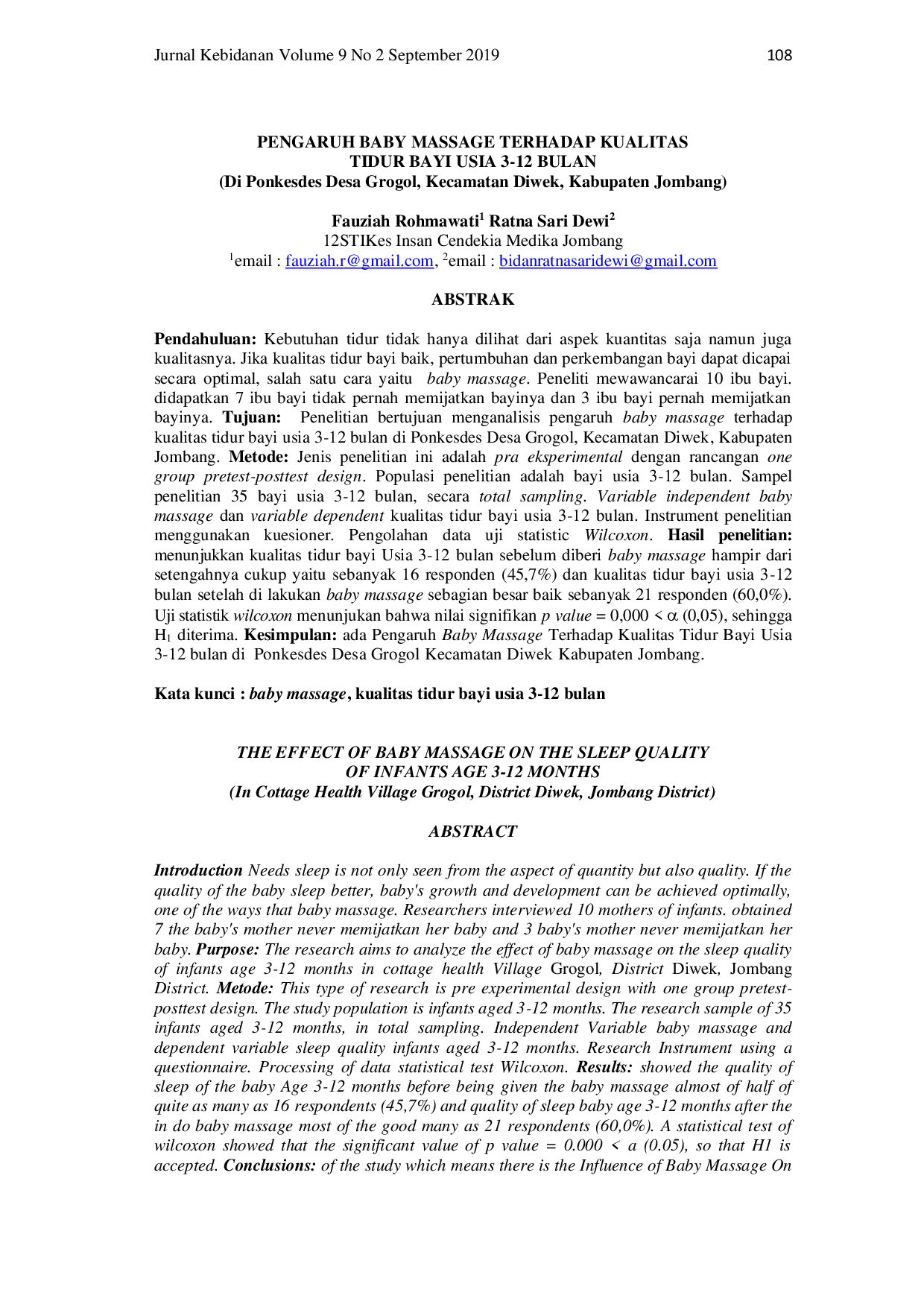 juris Pengaruh Baby Massage terhadap Kualitas Tidur Bayi Usia 3 12 Bulan