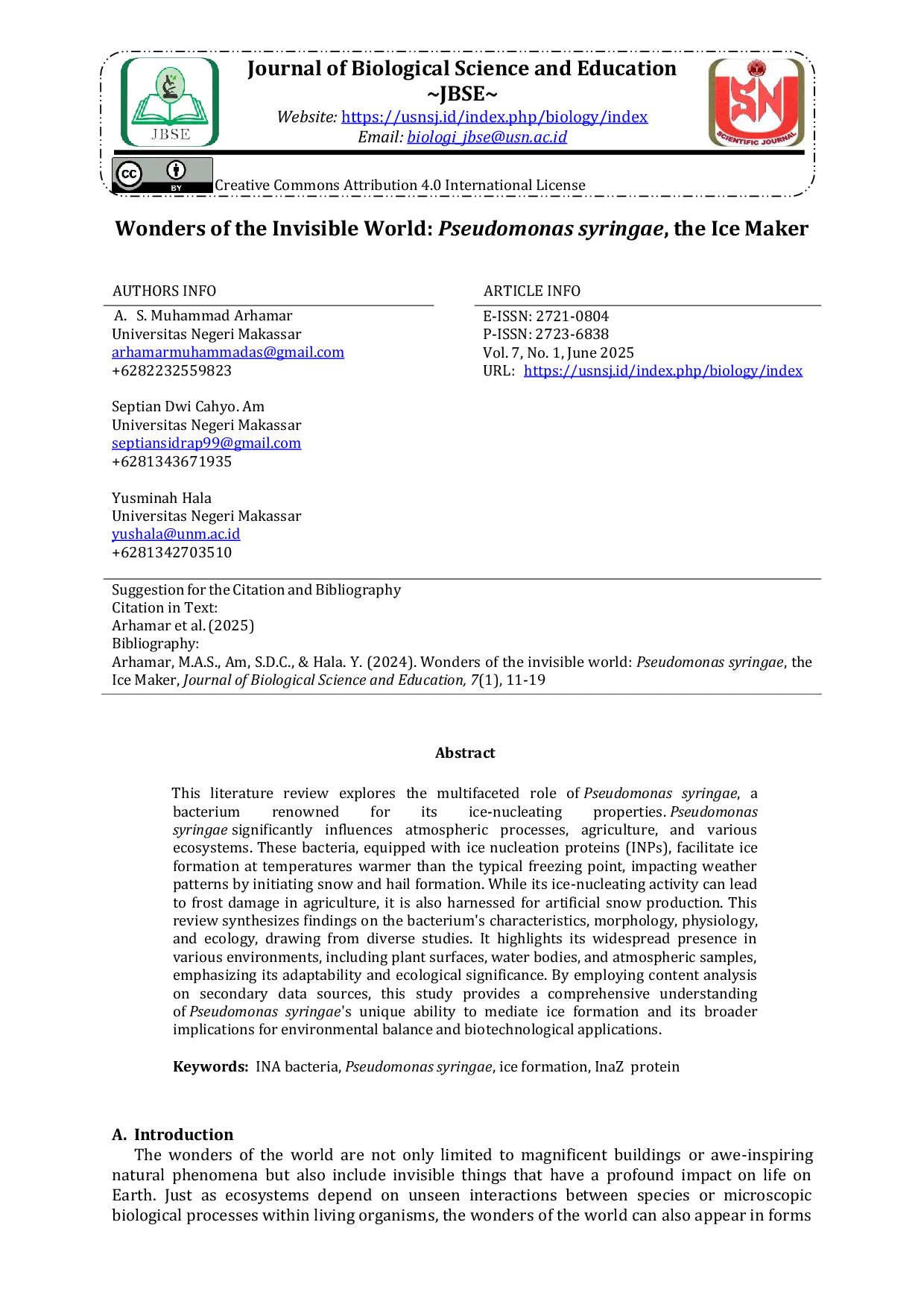 JURIS Wonders of the Invisible World Pseudomonas syringae the Ice Maker