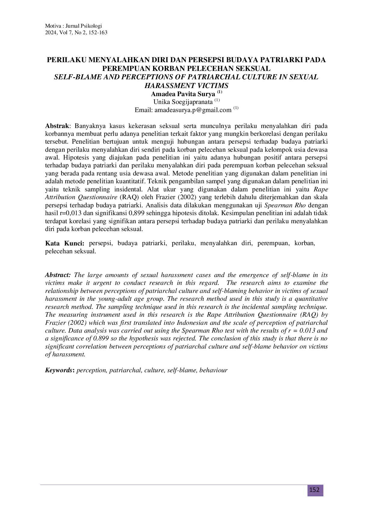 JURIS Perilaku Menyalahkan Diri dan Persepsi Budaya Patriarki Pada Perempuan Korban Pelecehan Seksual