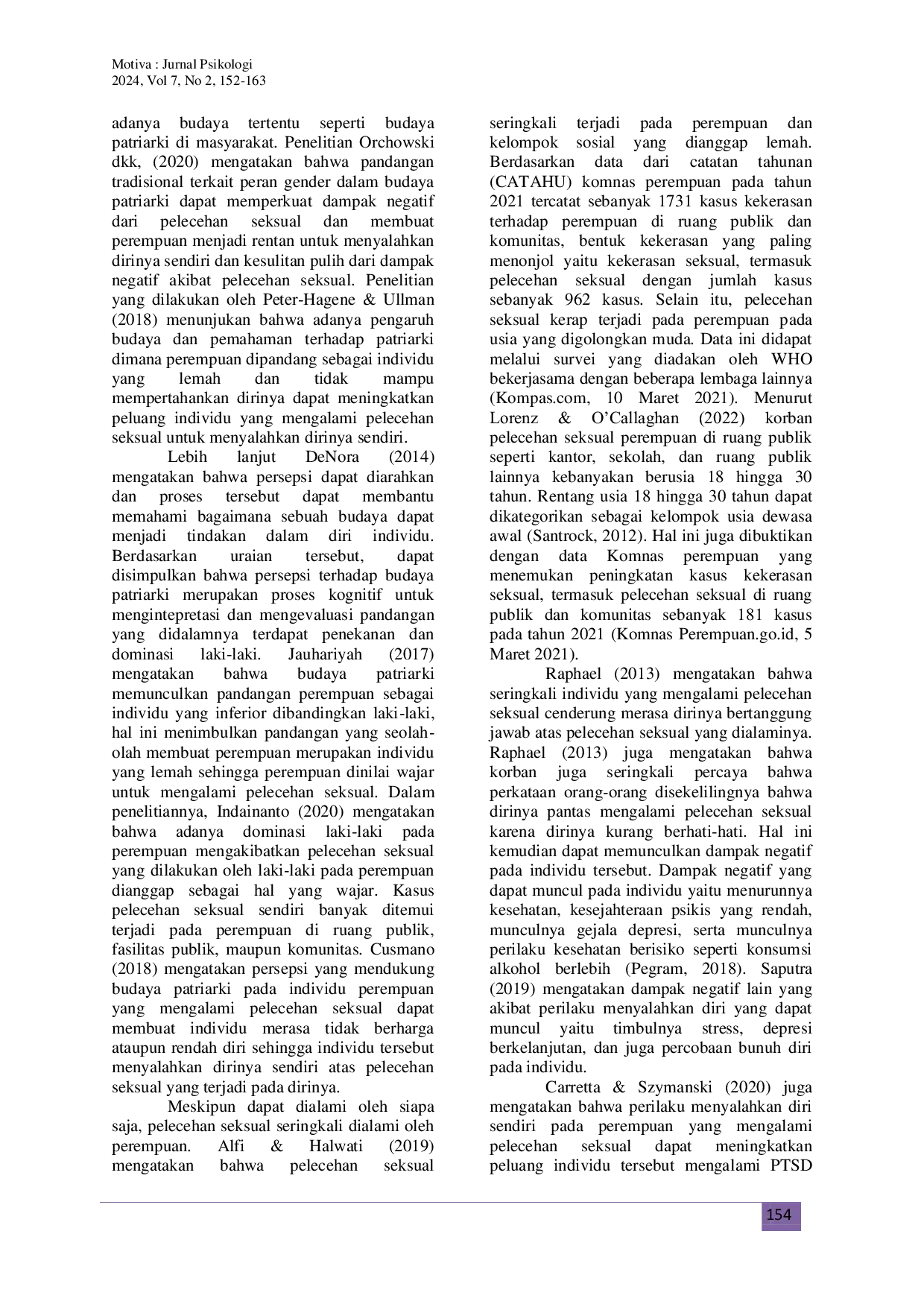 JURIS Perilaku Menyalahkan Diri dan Persepsi Budaya Patriarki Pada Perempuan Korban Pelecehan Seksual