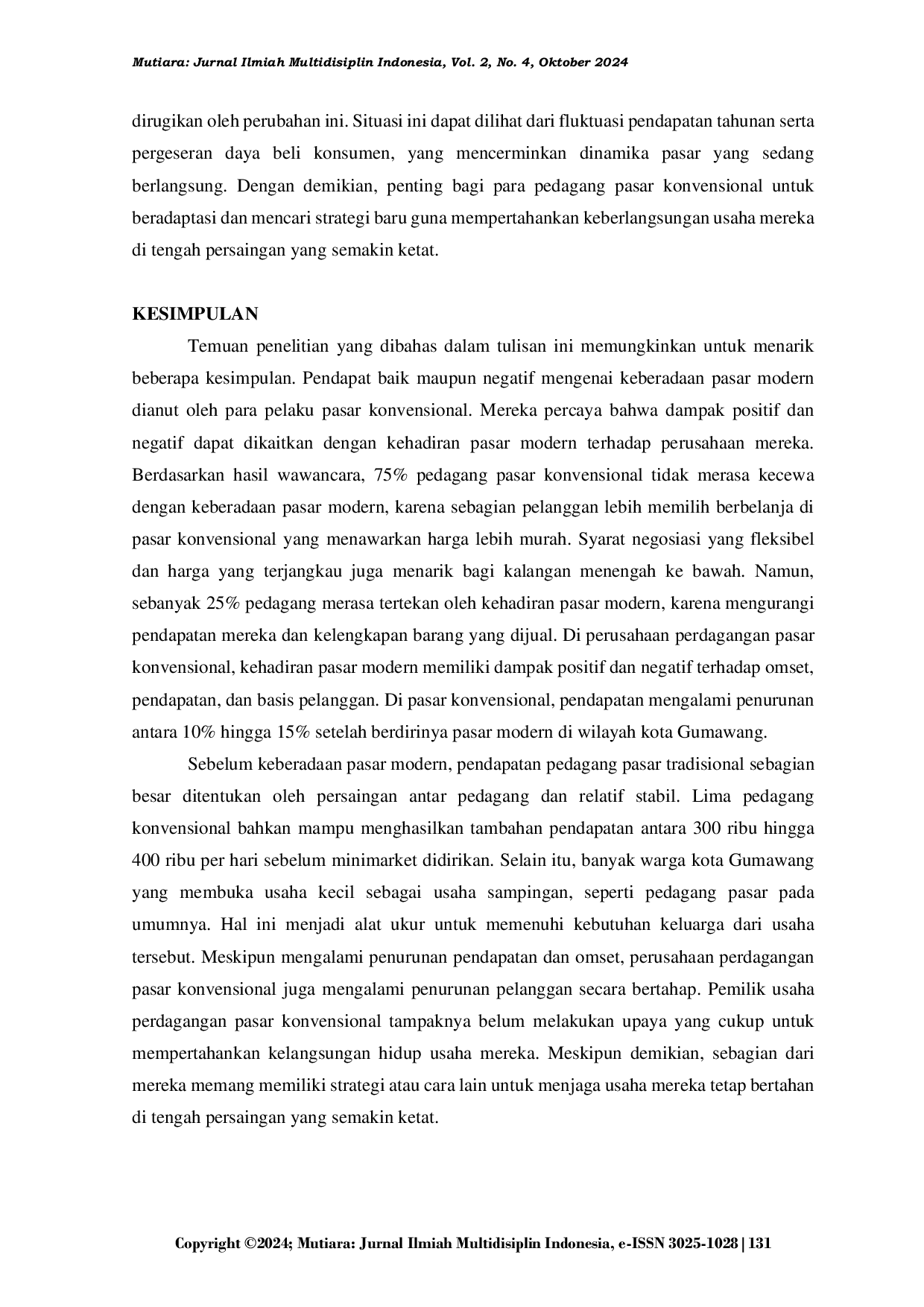 JURIS Kajian Bagaimana Keberadaan Pasar Kontenporer Mempengaruhi Pedagang Konvenssional di Kota Gumawang