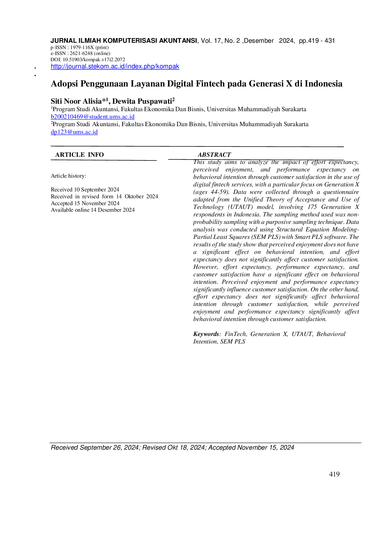 JURIS Adopsi Penggunaan Layanan Digital Fintech pada Generasi X di Indonesia