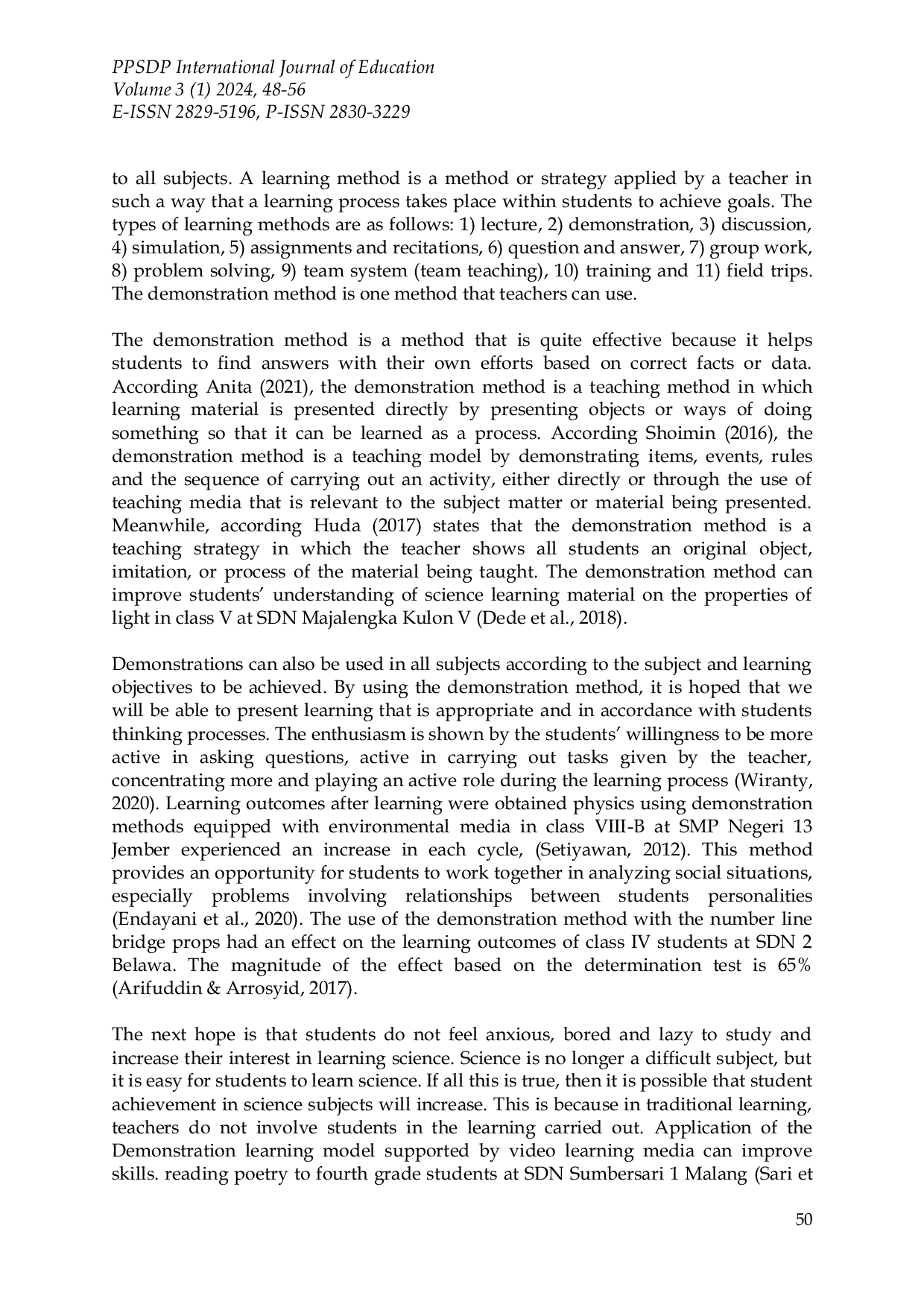 JURIS Improving Learning Outcomes of SD Negeri 4 Sembawa Students on Materials in Various Styles of Science Subjects Using Demonstration Methods