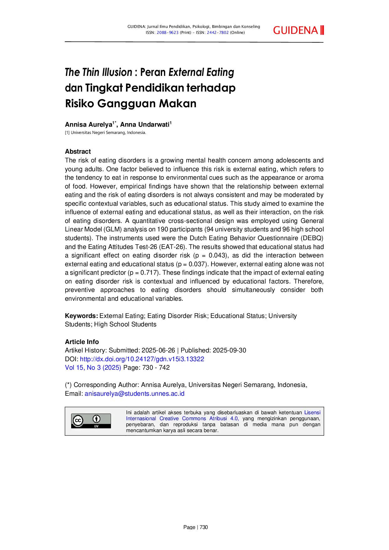 JURIS The Thin Illusion Peran External Eating dan Tingkat Pendidikan terhadap Risiko Gangguan Makan