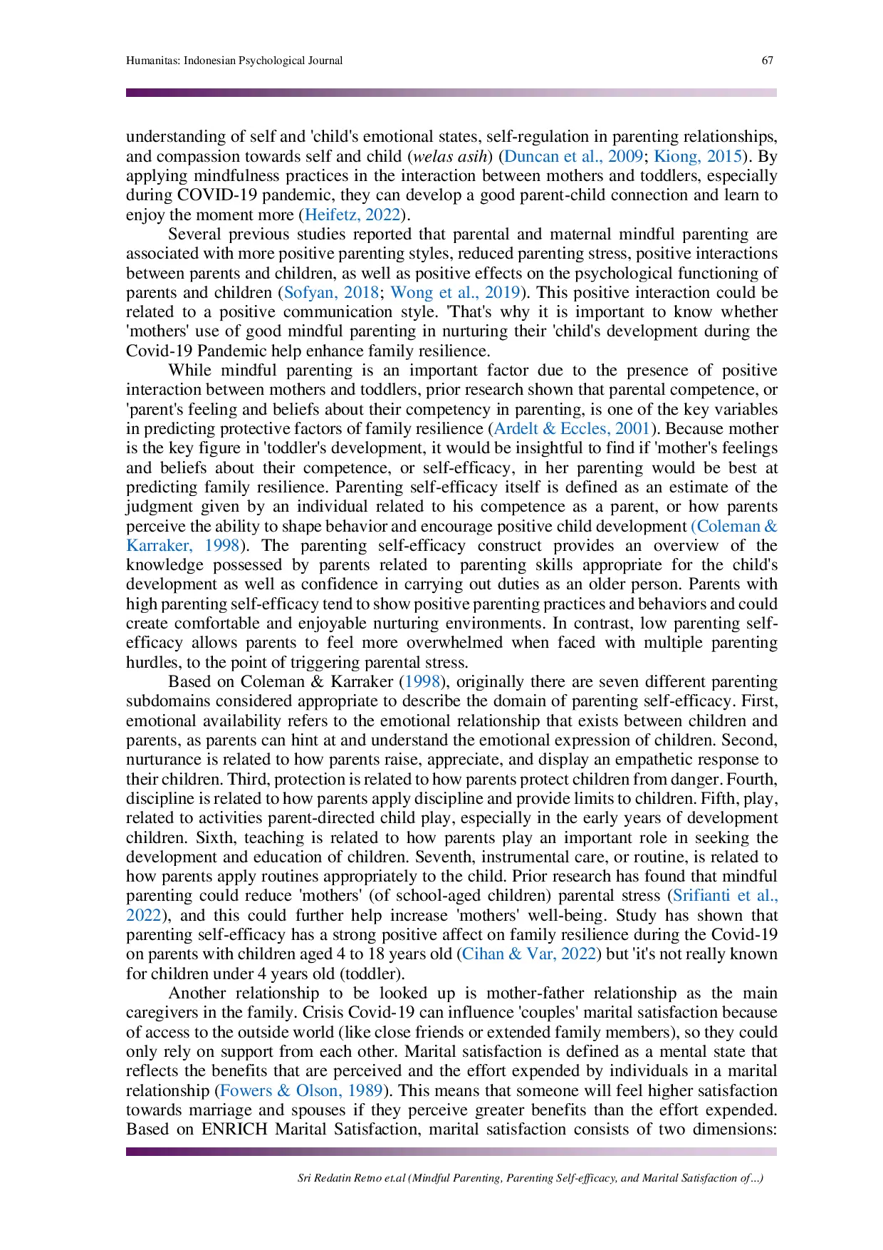 JURIS Mindful parenting parenting self efficacy and marital satisfaction of mother with toddler on family resilience during pandemic