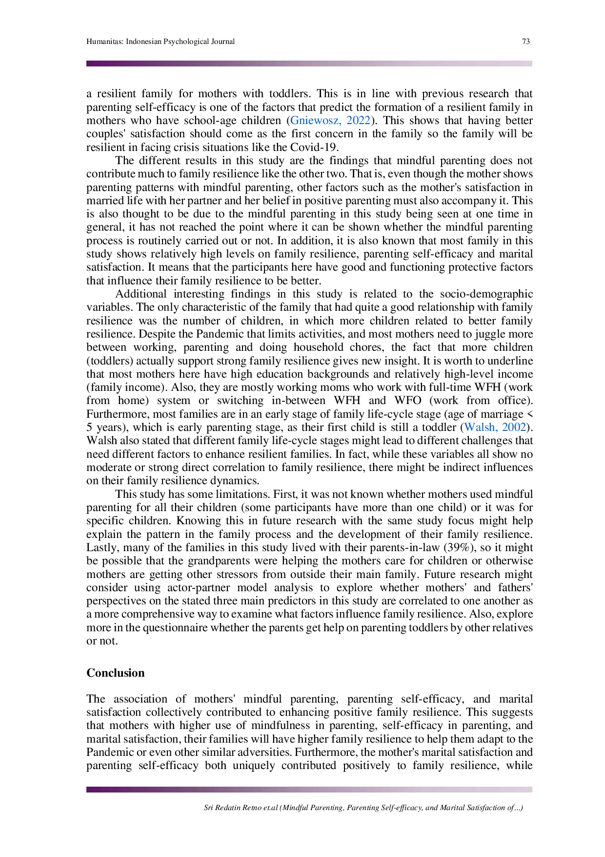 JURIS Mindful parenting parenting self efficacy and marital satisfaction of mother with toddler on family resilience during pandemic