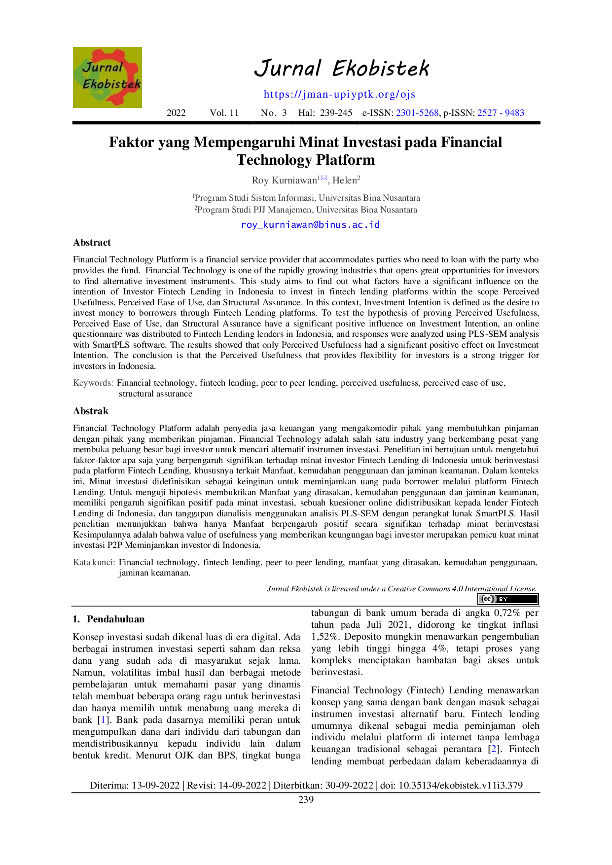 JURIS Faktor yang Mempengaruhi Minat Investasi pada Financial Technology Platform