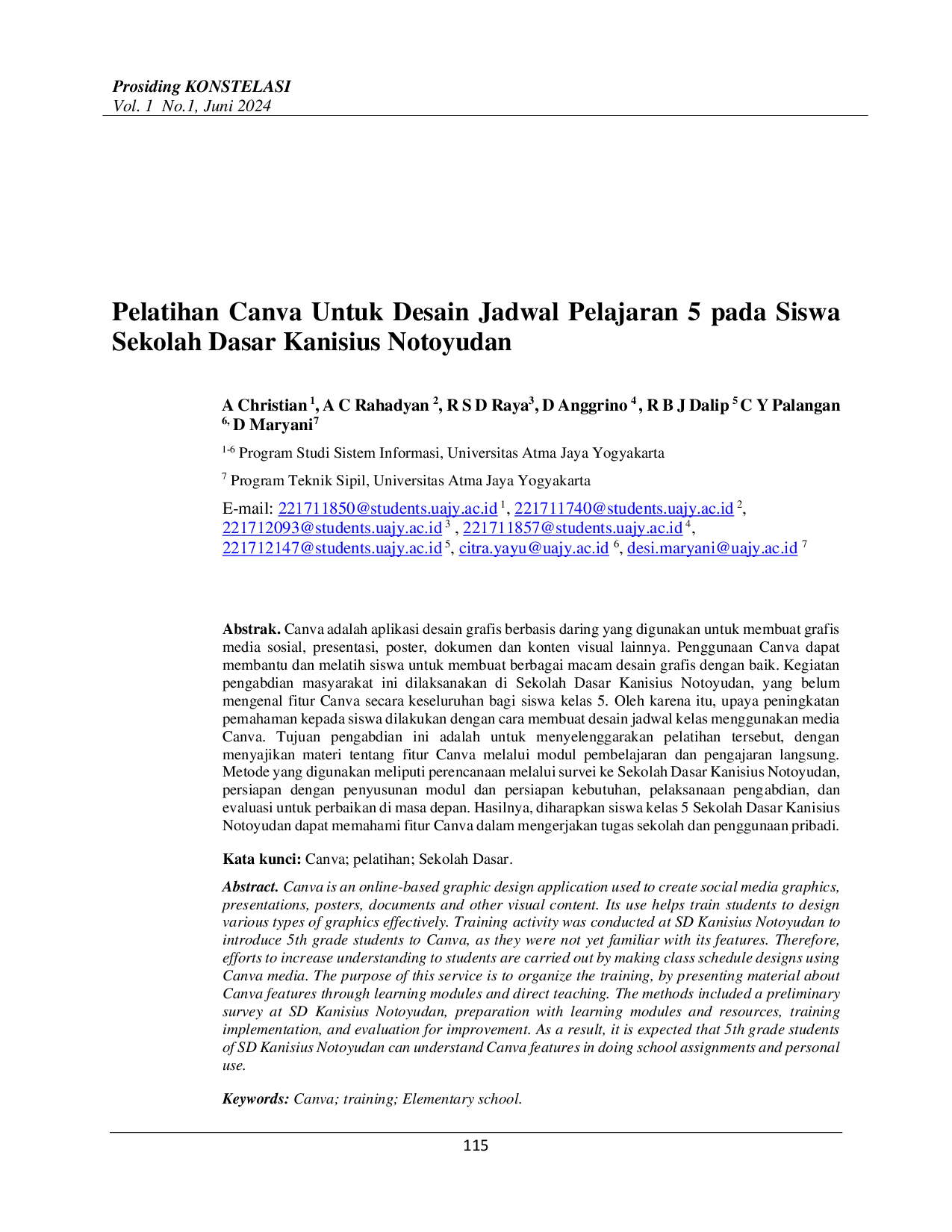 juris Pelatihan Canva Untuk Desain Jadwal Pelajaran 5 pada Siswa Sekolah Dasar Kanisius Notoyudan