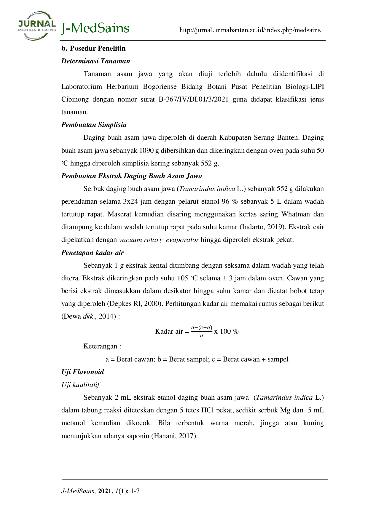 juris Penetapan Kadar Flavonoid dalam Ekstrak Daging Buah dengan Metode Spektrofotometri UV Vis Tamarindus Jawa Indica L