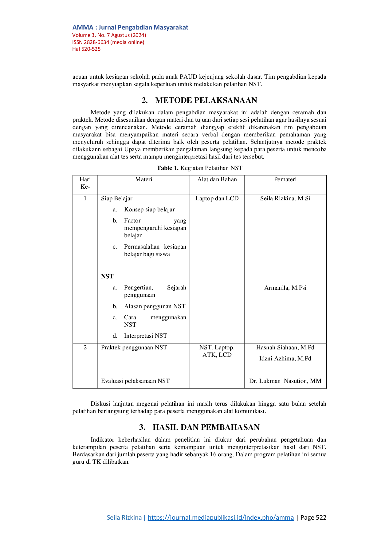 JURIS Pelatihan Penggunaan NST Nijmeegse Schoolbekwan Test Pada Guru PAUD