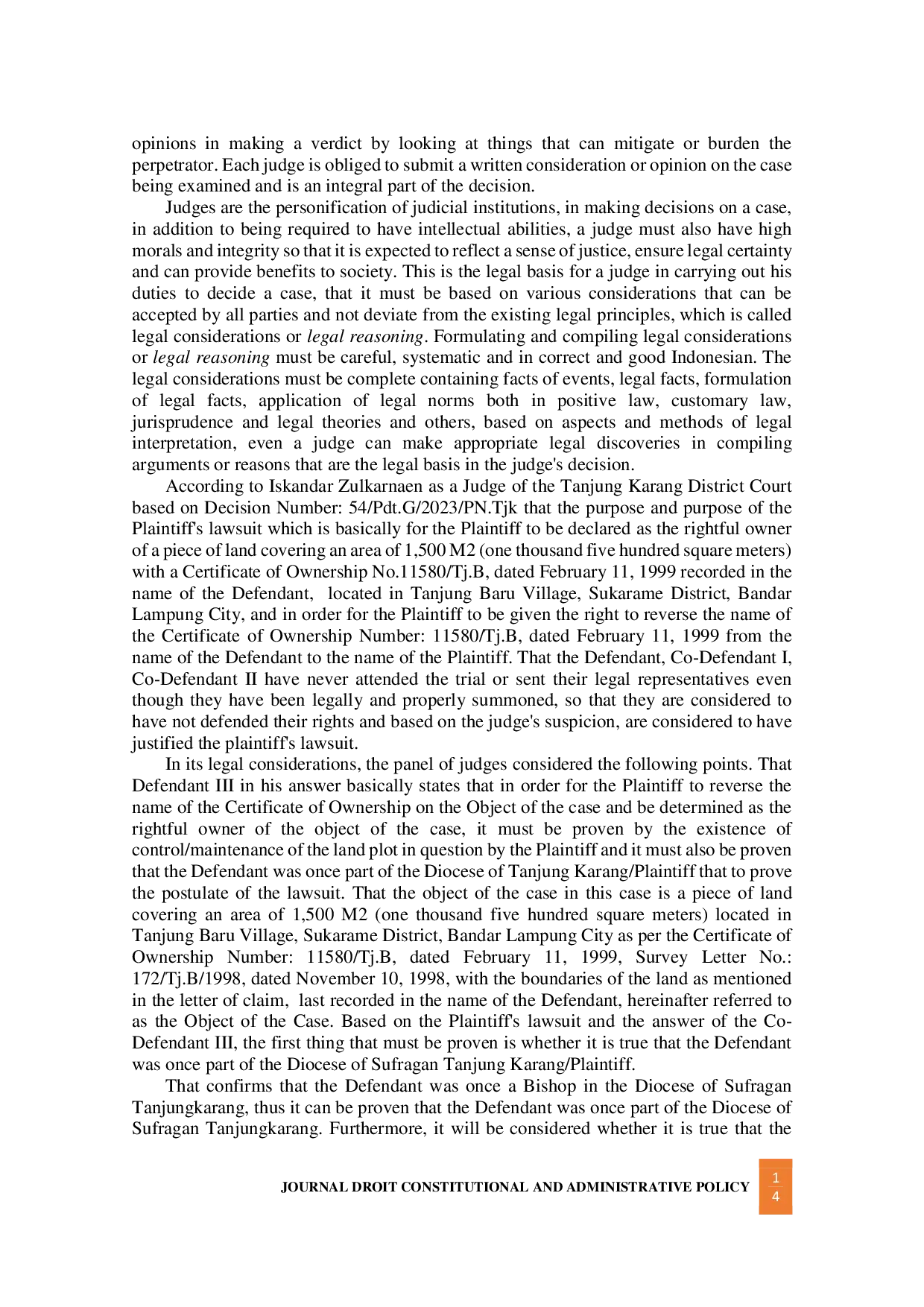 JURIS Juridical Review of the Reversal of the Name of the Ownership Status of the Ownership Certificate Above It Establishment of Catholic Religious Institution Building in the Area of Diocesan Ministry Wor