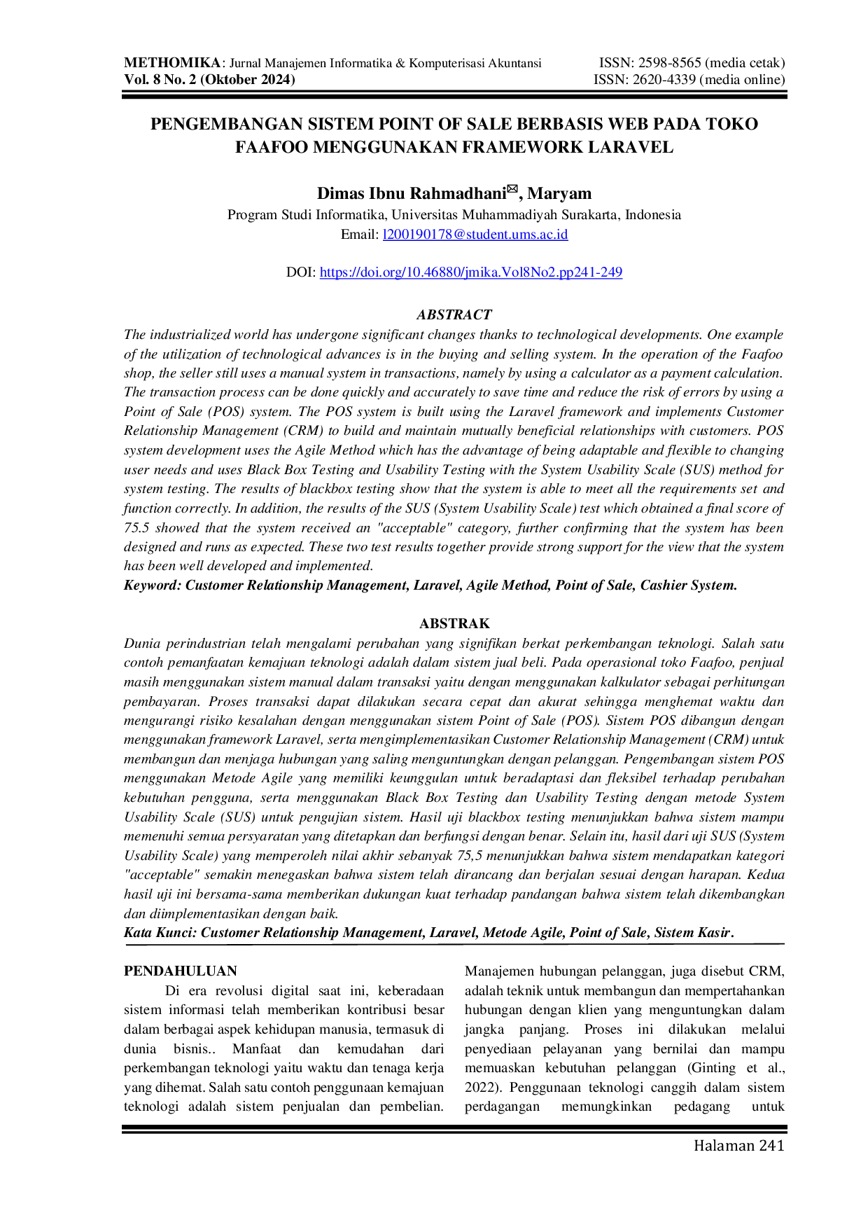 JURIS PENGEMBANGAN SISTEM POINT OF SALE BERBASIS WEB PADA TOKO FAAFOO MENGGUNAKAN FRAMEWORK LARAVEL