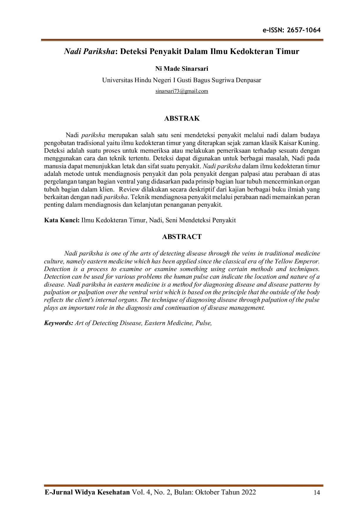 JURIS Nadi Pariksha Deteksi Penyakit Dalam Ilmu Kedokteran Timur