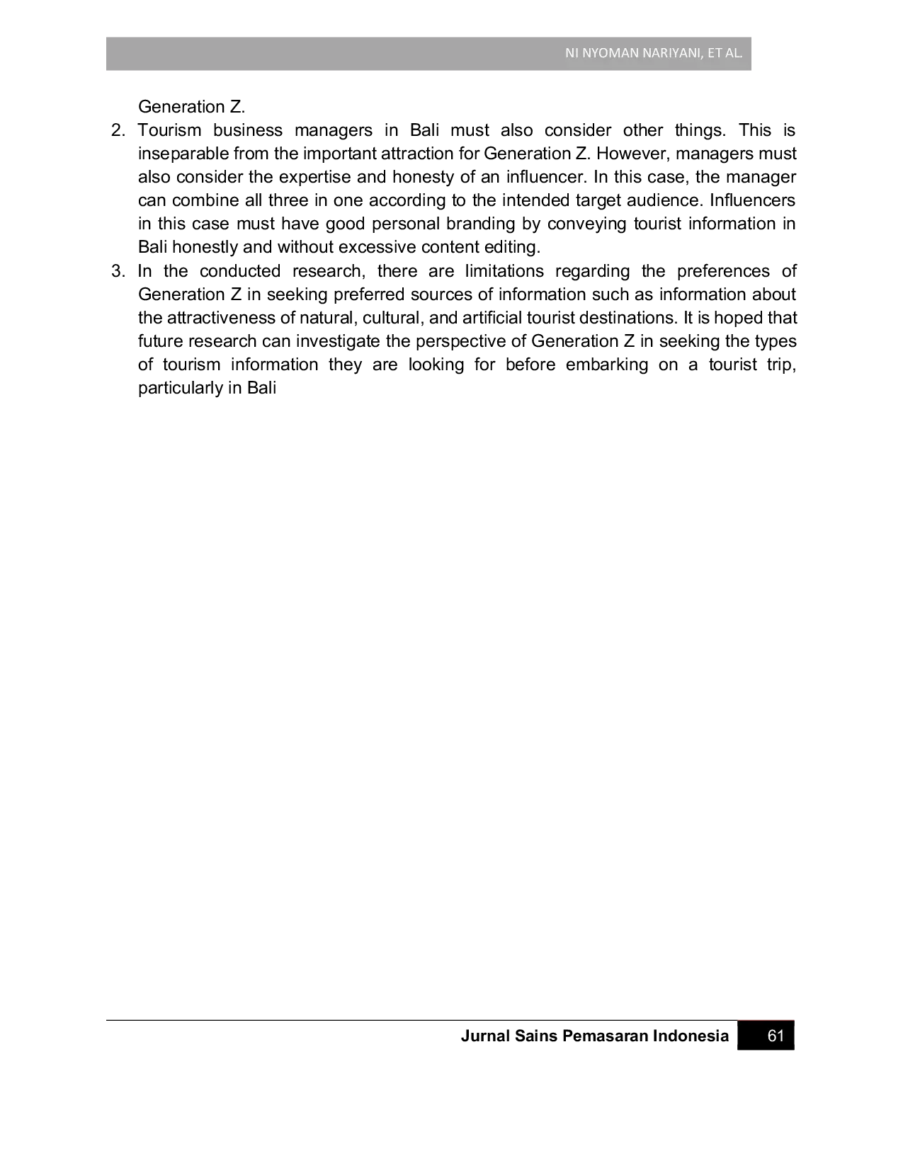 JURIS Influencer Credibility as A Source of Travel Information for Generation Z to Bali