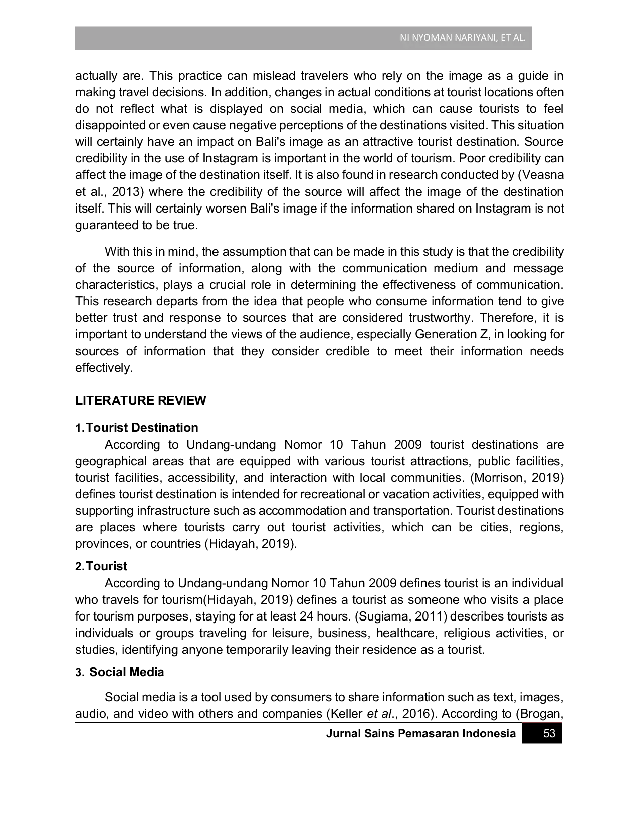 JURIS Influencer Credibility as A Source of Travel Information for Generation Z to Bali