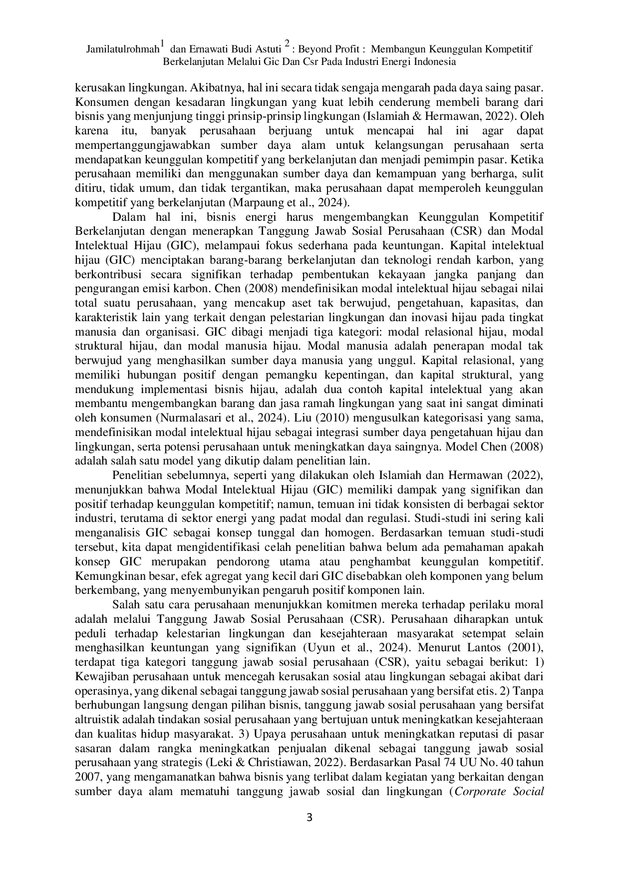 JURIS Beyond Profit Membangun Keunggulan Kompetitif Berkelanjutan Melalui GIC Dan CSR Pada Industri Energi Indonesia