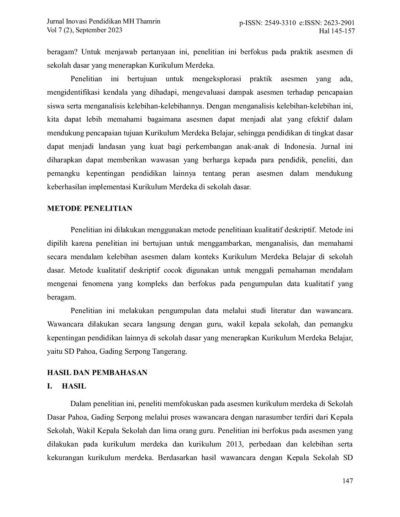 JURIS Asesmen Kurikulum Merdeka Belajar di Sekolah Dasar