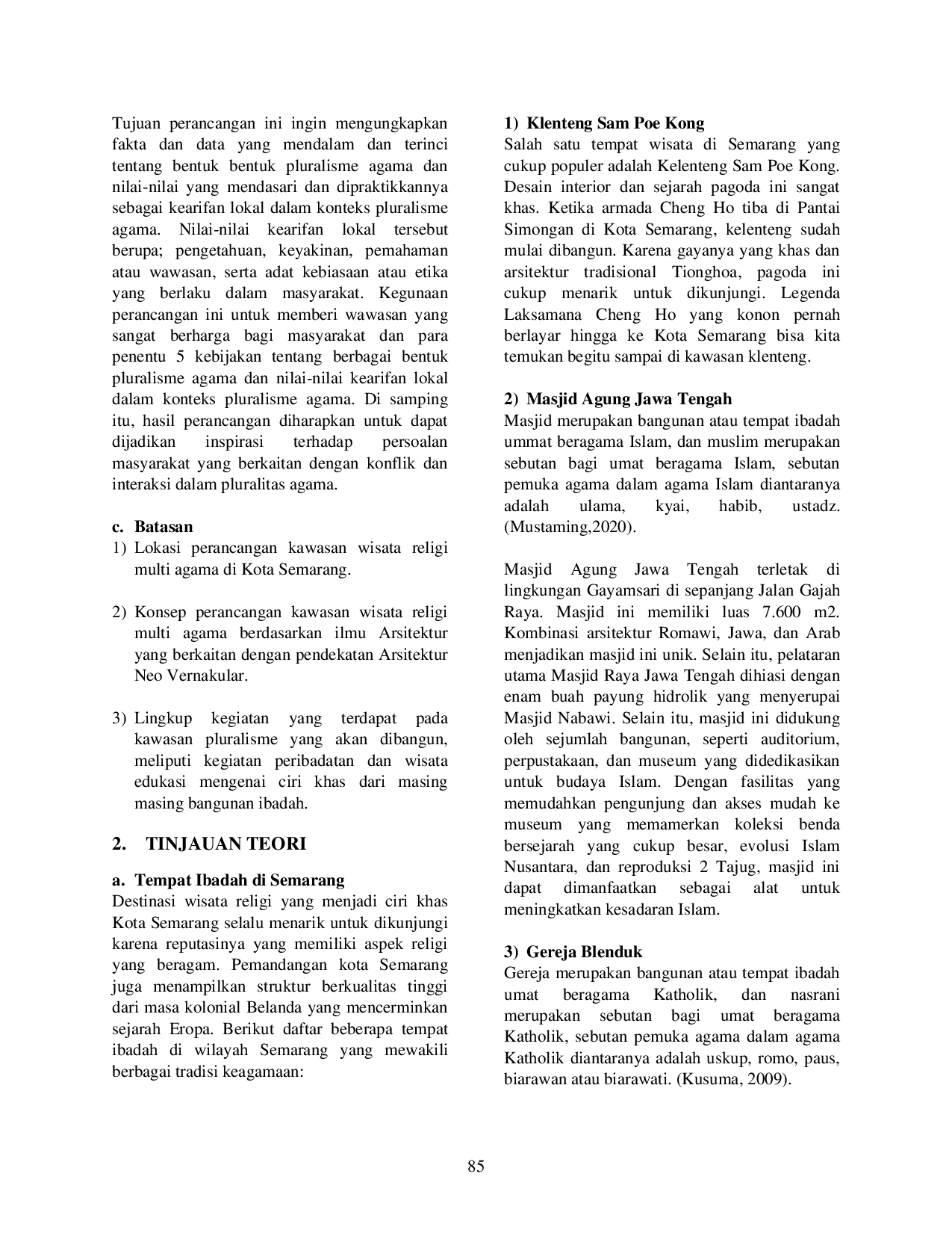 juris Perancangan Kawasan Wisata Religi Multi Agama Dengan Pendekatan Arsitektur Neo Vernakular Di Kota Semarang