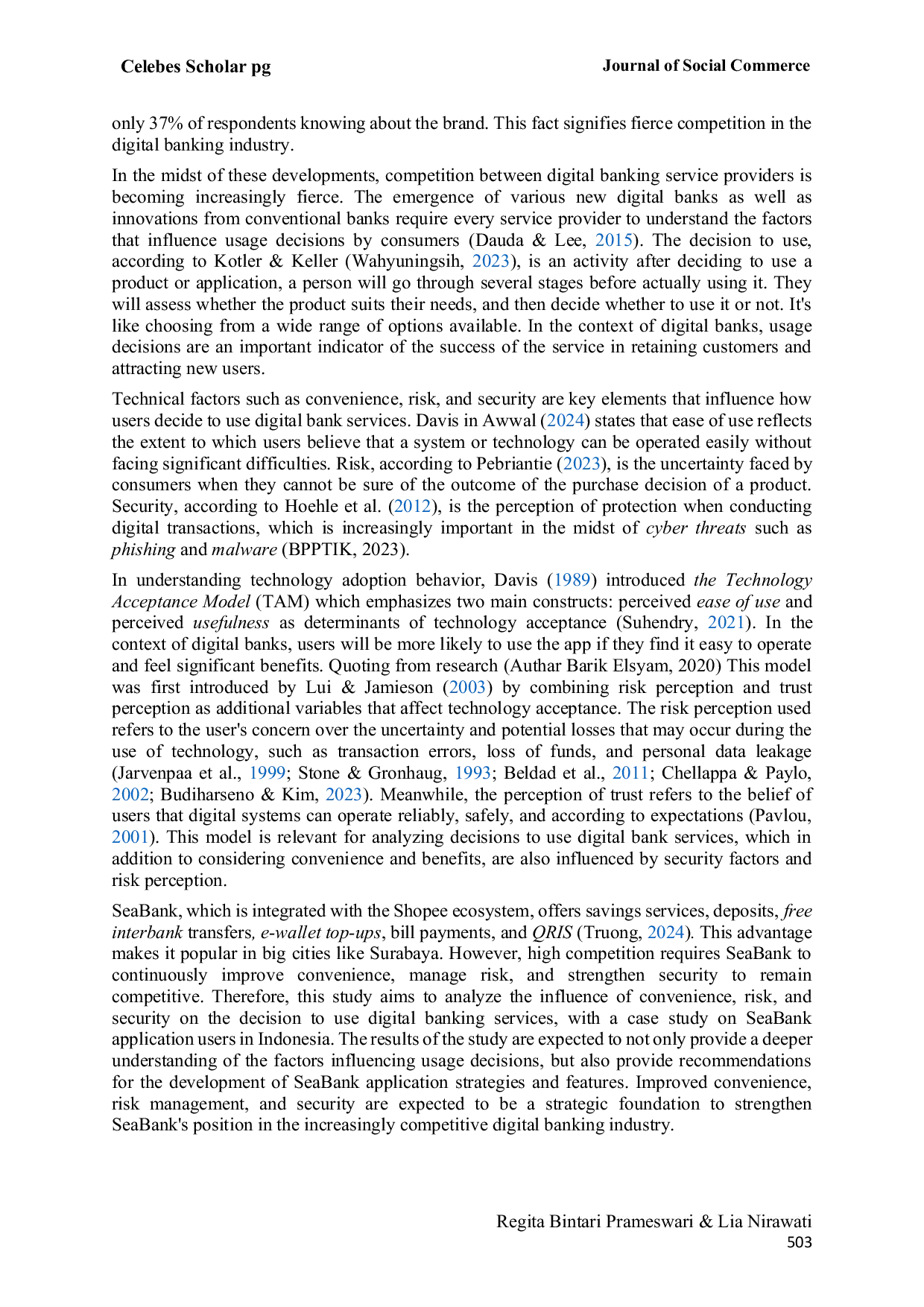 JURIS The Influence of Convenience Risk and Security on Usage Decisions of Digital Bank to the People of Surabaya City