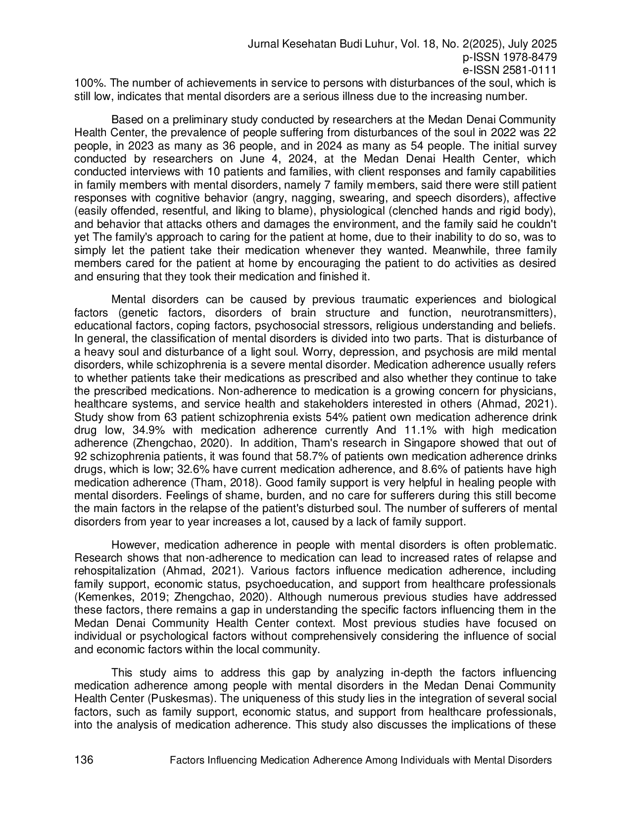 JURIS Factors Influencing Medication Adherence Among Individuals with Mental Disorders in The Service Area of The Medan Denai Community Health Center