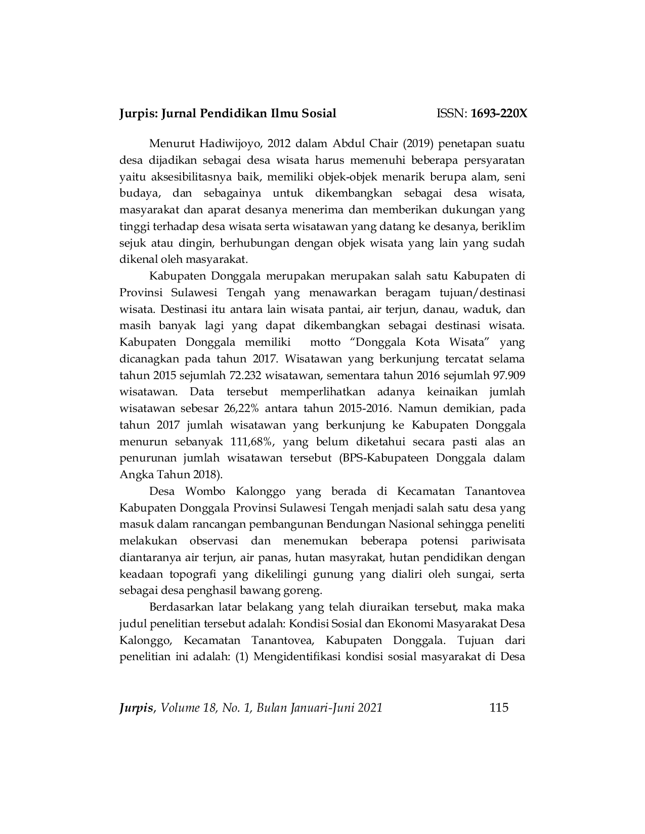 JURIS Kondisi Sosial Ekonomi Masyarakat Desa Wombo Kalonggo Kecamatan Tanantovea Kabupaten Donggala