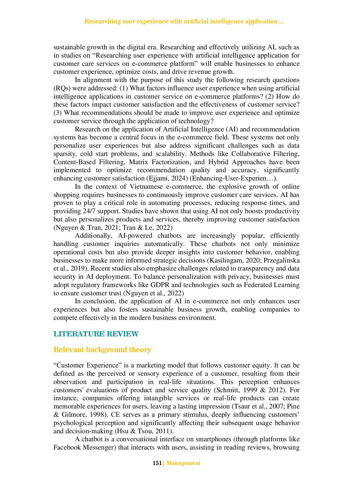 JURIS Researching user experience with artificial intelligence application for customer care services on e commerce platform