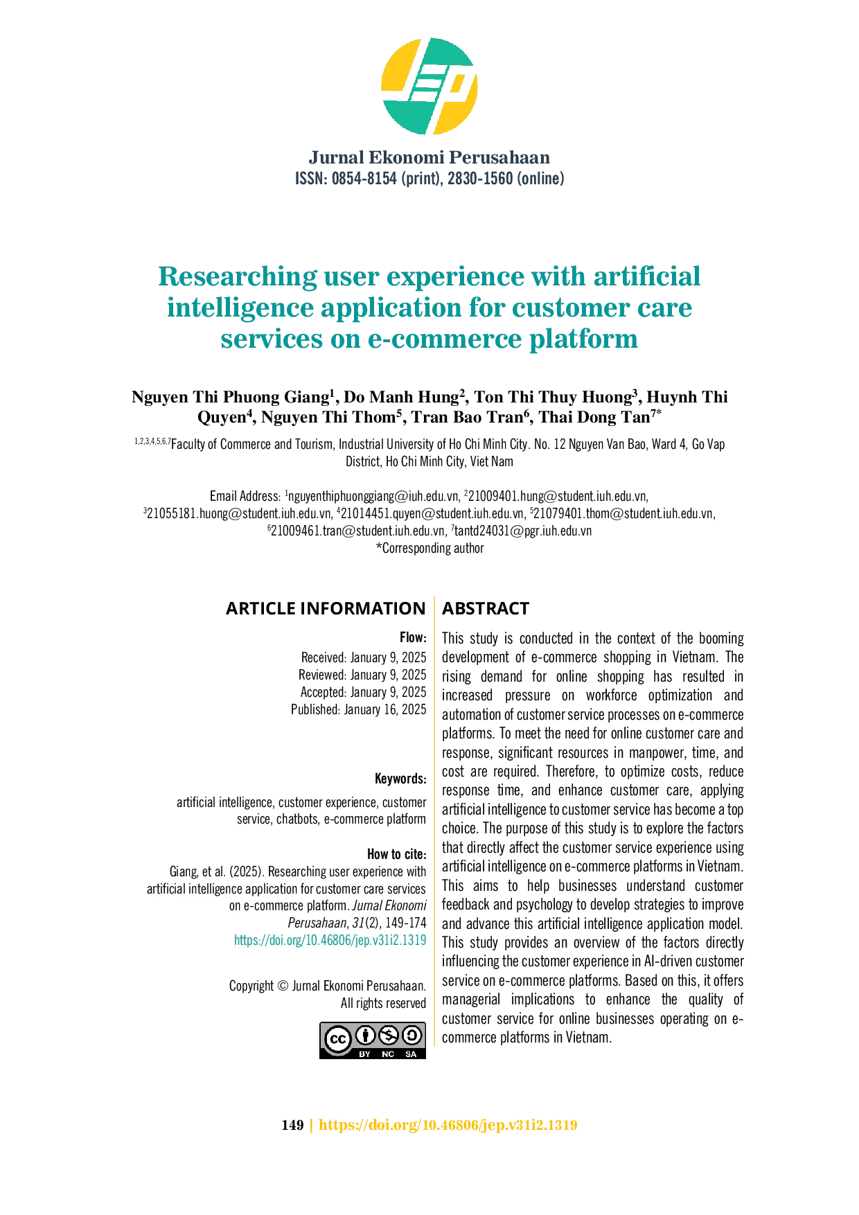 JURIS Researching user experience with artificial intelligence application for customer care services on e commerce platform
