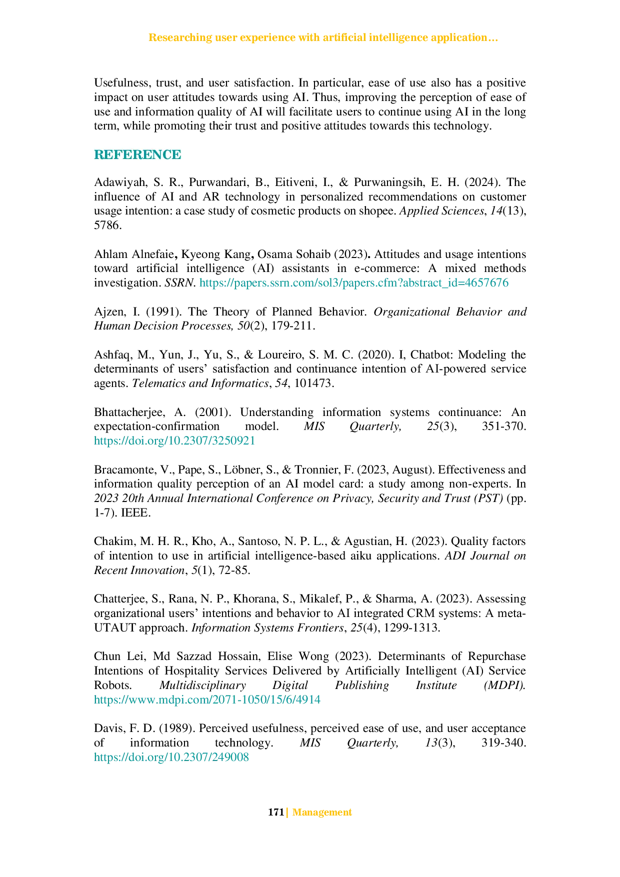 JURIS Researching user experience with artificial intelligence application for customer care services on e commerce platform