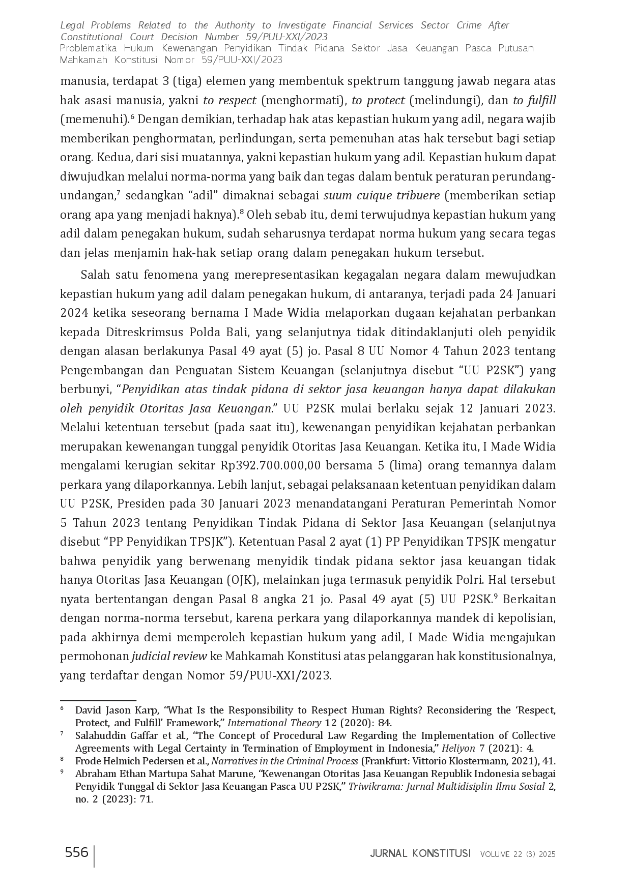 juris Legal Problems Related to the Authority to Investigate Financial Services Sector Crime After Constitutional Court Decision Number 59 PUU XXI 2023 Problematika Hukum Kewenangan Penyidikan Tindak Pidan