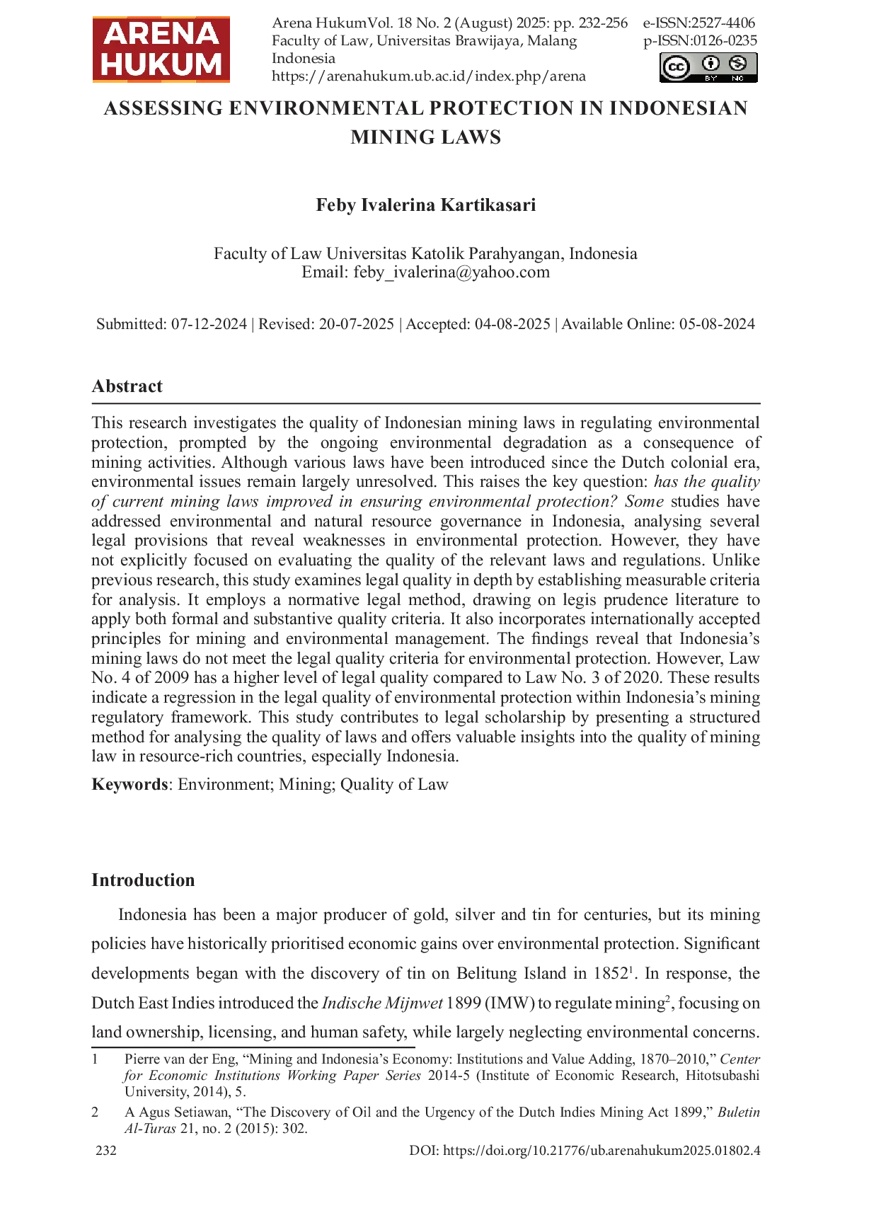 JURIS Assessing Environmental Protection In Indonesian Mining Laws