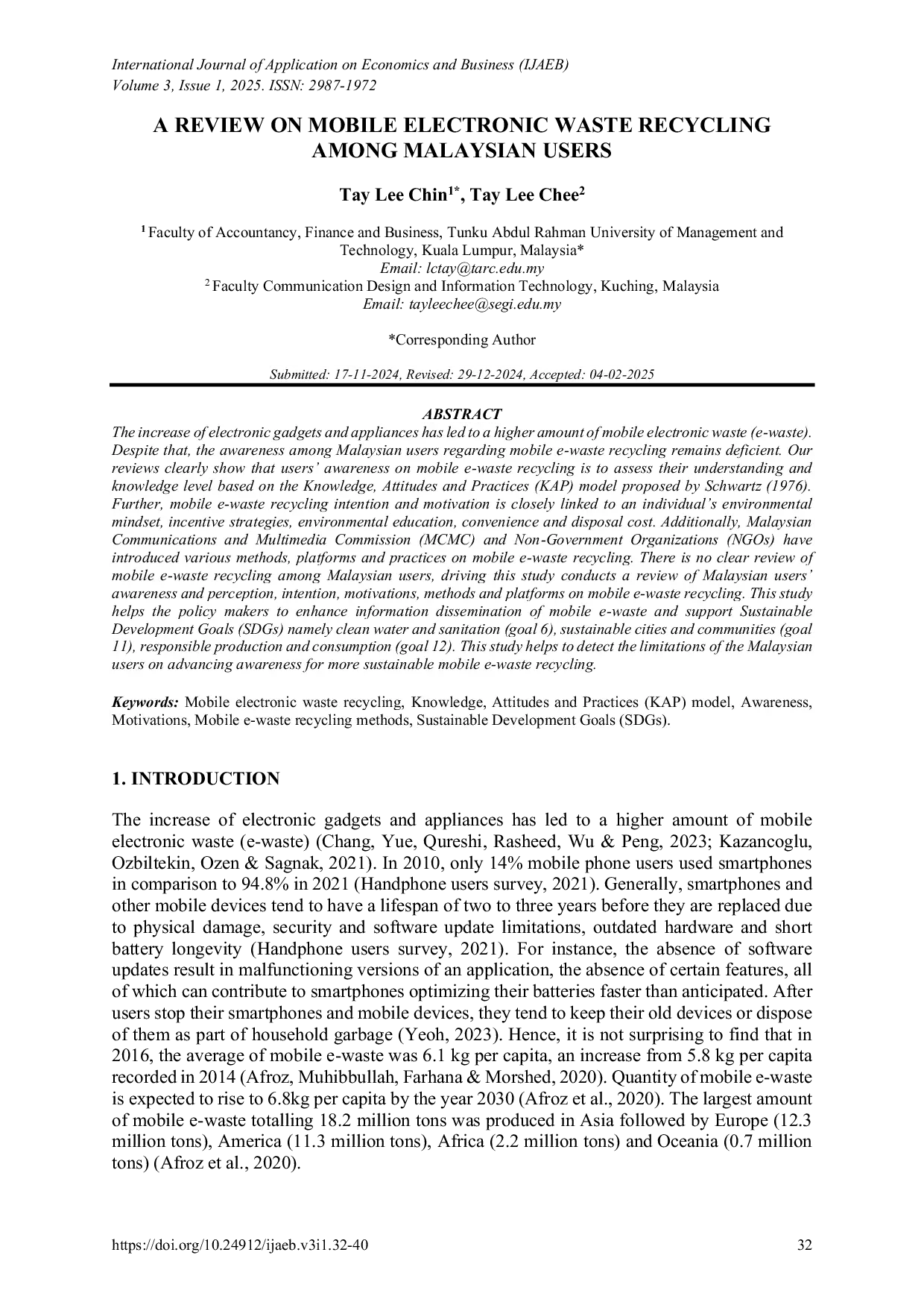 JURIS A Review on Mobile Electronic Waste Recycling Among Malaysian Users