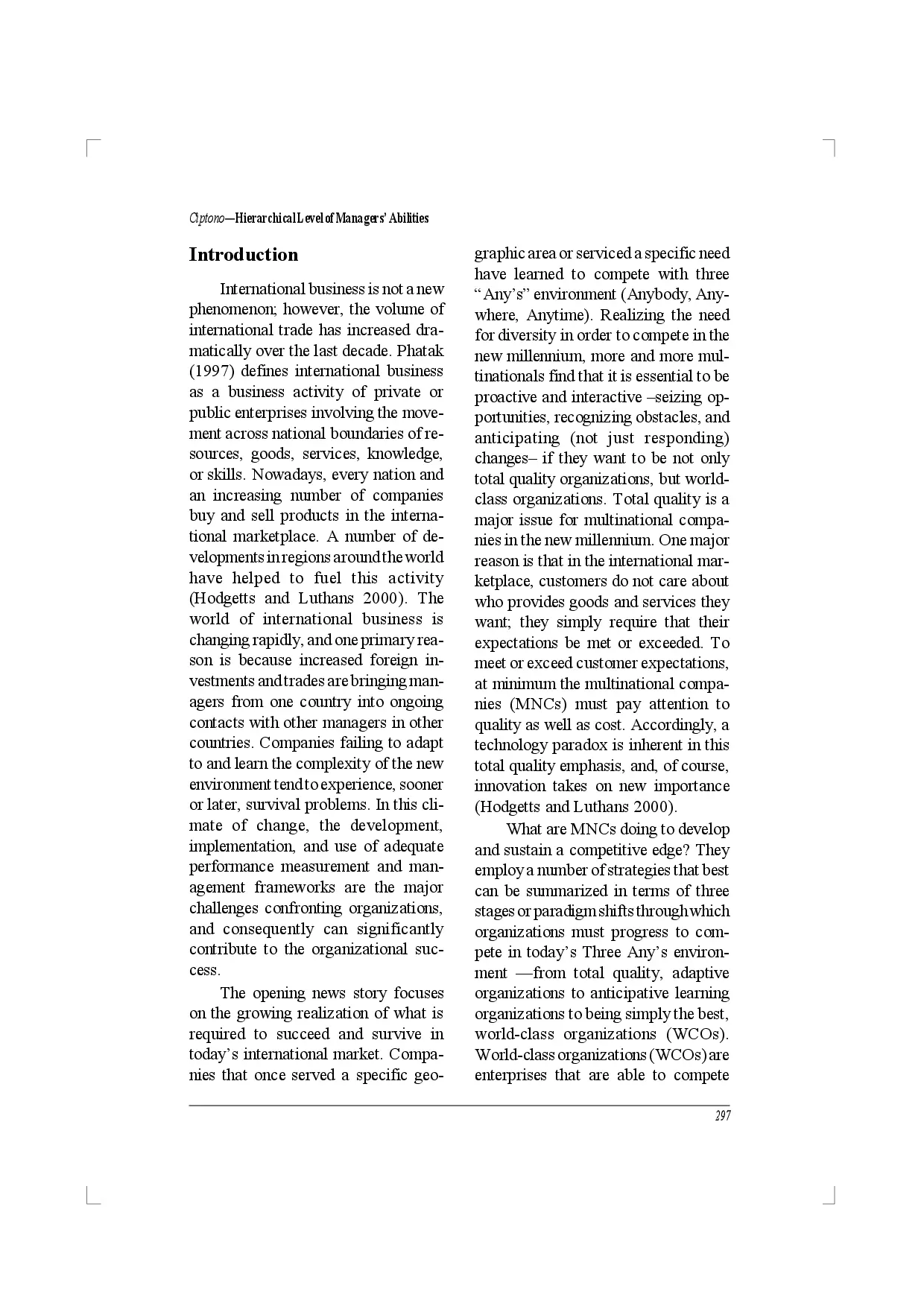juris Hierarchical level oF managers abilities A Moderator between Quality Management Practices and Company Financial Performance