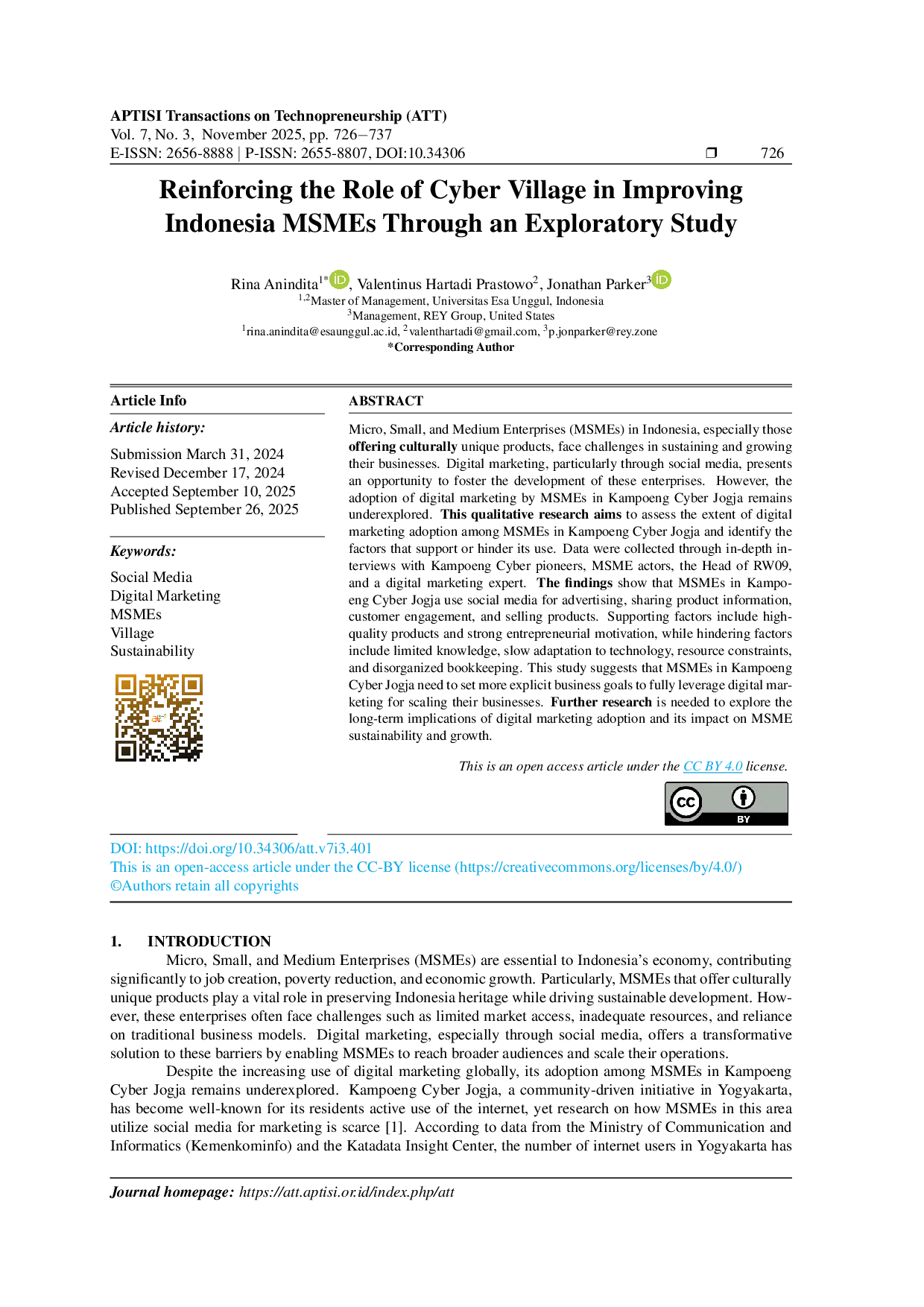 JURIS Reinforcing the Role of Cyber Village in Improving Indonesia MSMEs Through an Exploratory Study