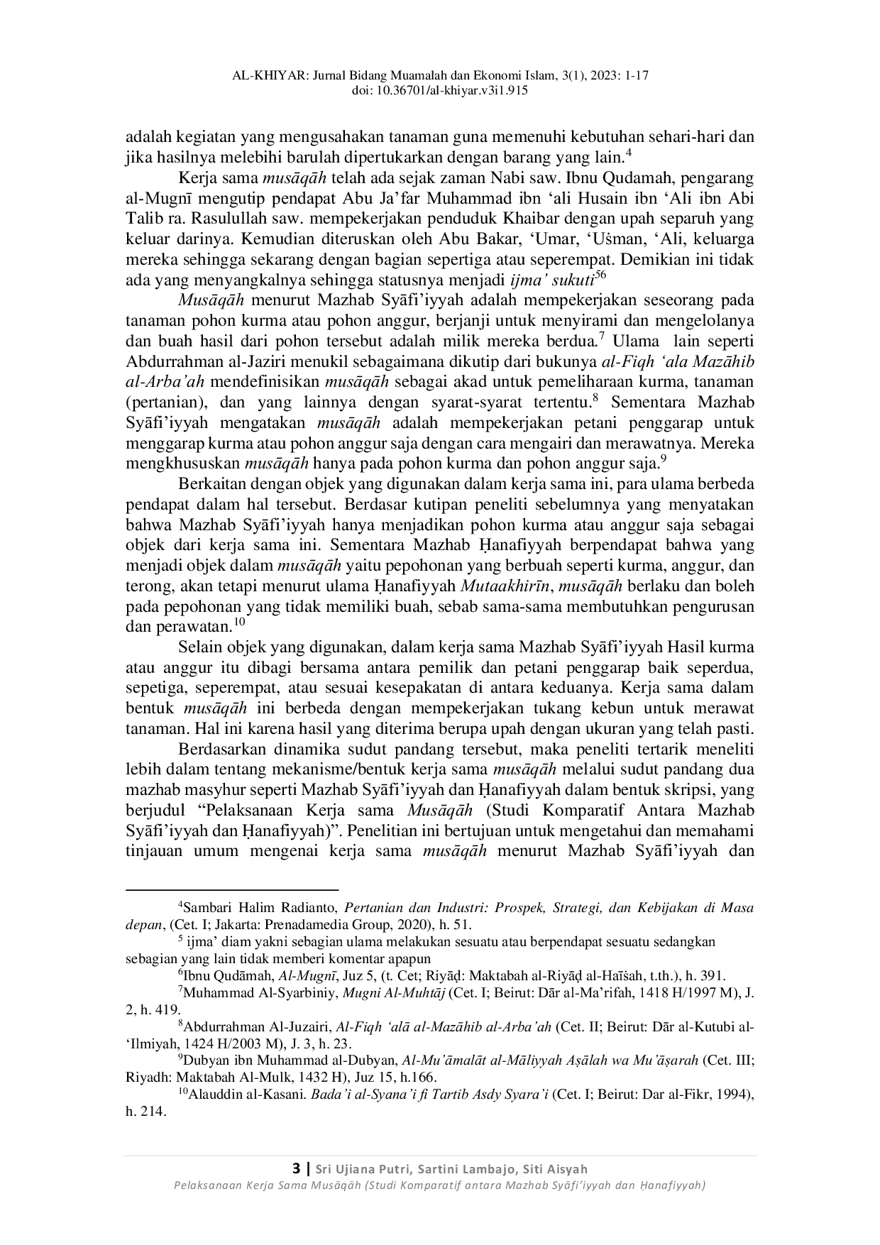 JURIS Pelaksanaan Kerja Sama MusAqAh Studi Komparatif antara Mazhab SyAfi iyyah dan anafiyyah Implementation of MusAqAh Cooperation Comparative Study between the Syafi iyyah and anafiyyah Mazhab