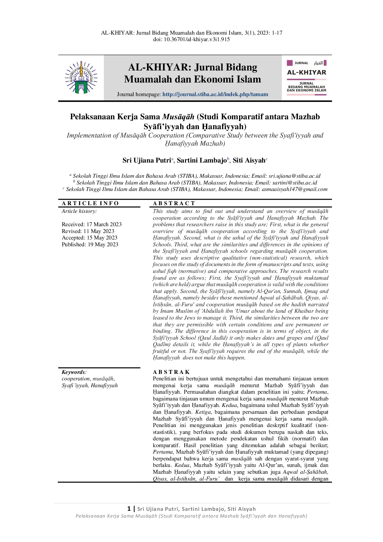 JURIS Pelaksanaan Kerja Sama MusAqAh Studi Komparatif antara Mazhab SyAfi iyyah dan anafiyyah Implementation of MusAqAh Cooperation Comparative Study between the Syafi iyyah and anafiyyah Mazhab