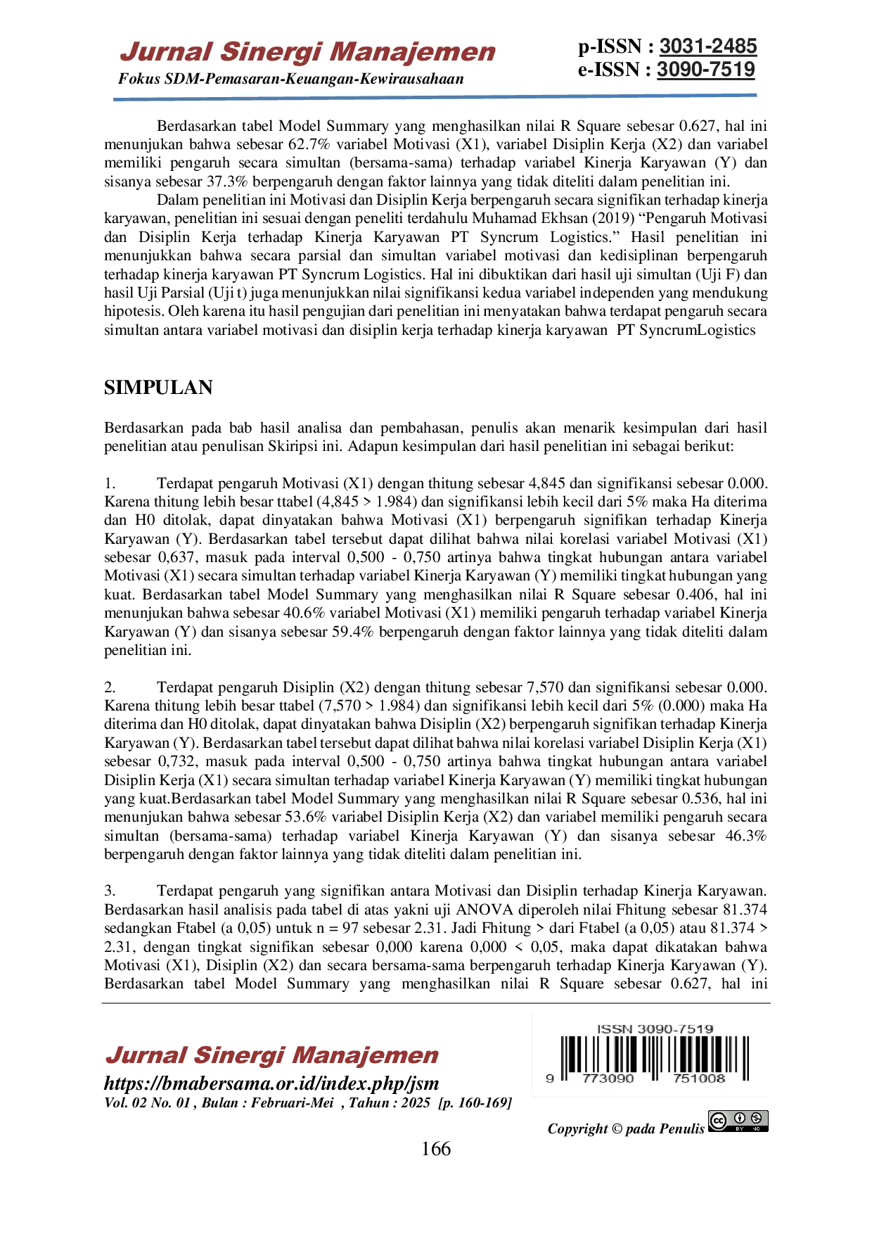 JURIS Pengaruh Motivasi dan Disiplin Kerja terhadap Kinerja Karyawan PT Prima Karya Sarana Sejahtera di Jakarta Selatan