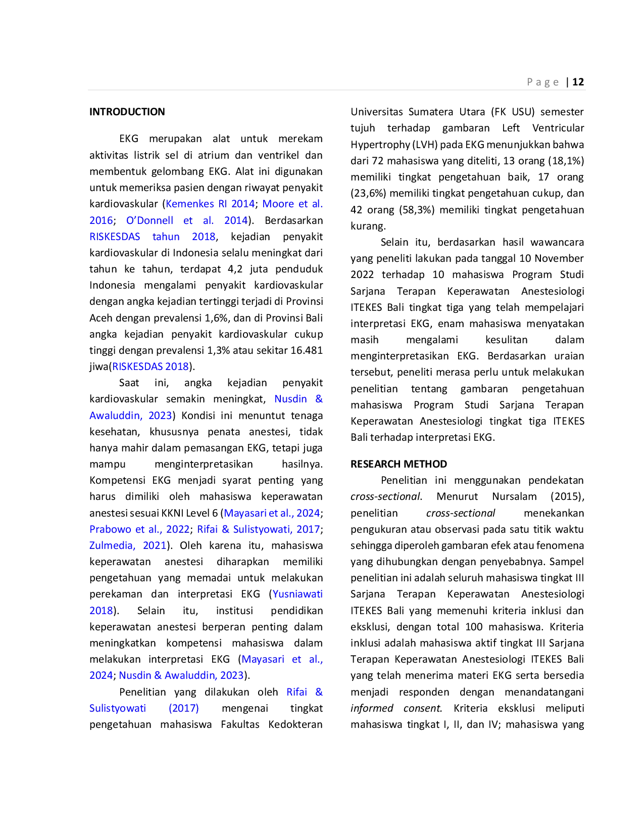 JURIS Students Knowledge of Applied Anesthesiology Nursing level 3 ITEKES Bali on ECG Interpretation