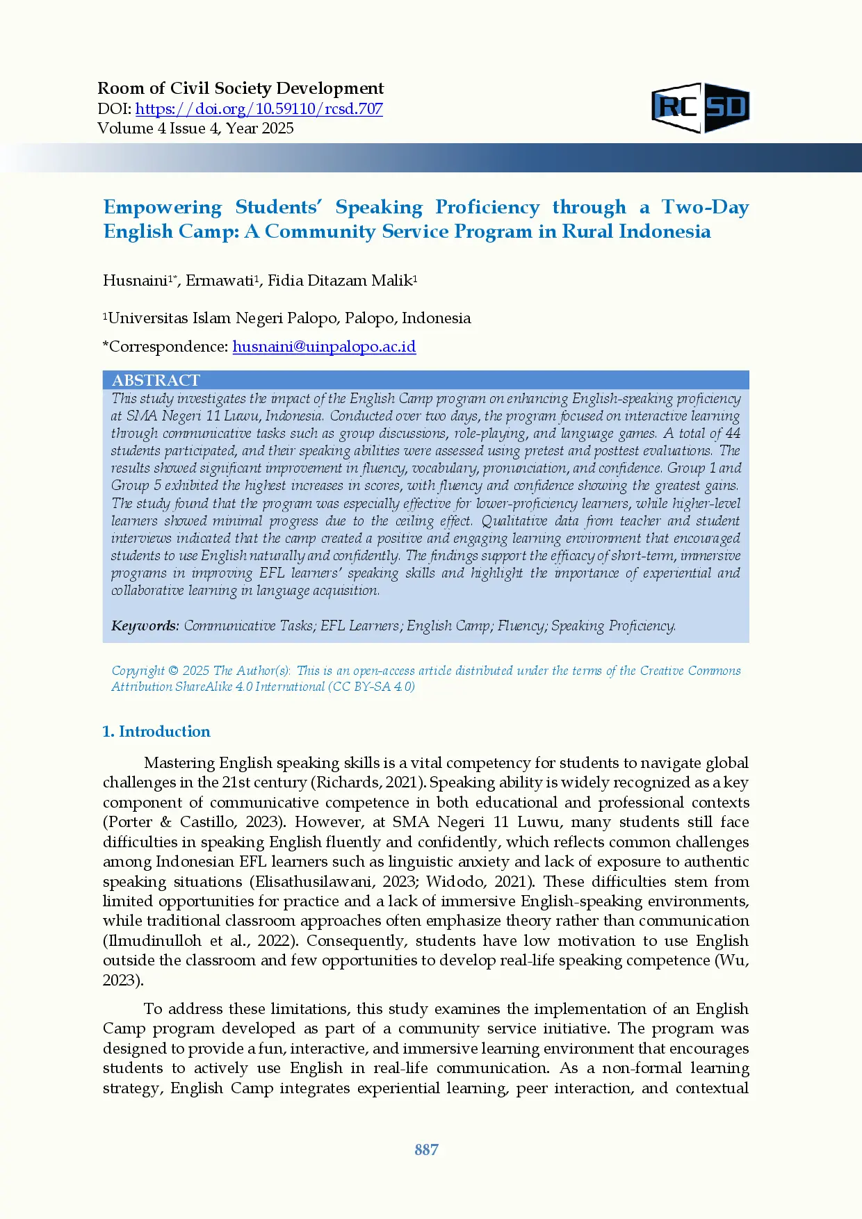 juris Empowering Students Speaking Proficiency through a Two Day English Camp A Community Service Program in Rural Indonesia