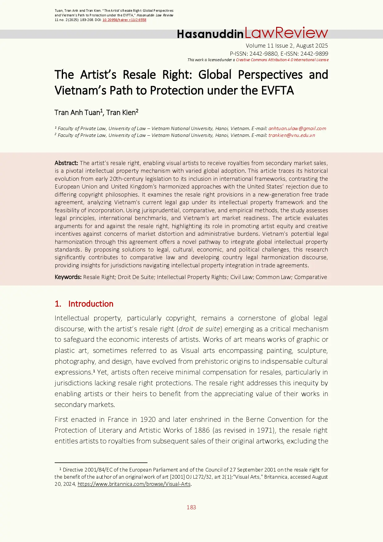 juris The Artist s Resale Right Global Perspectives and Vietnam s Path to Protection under the EVFTA