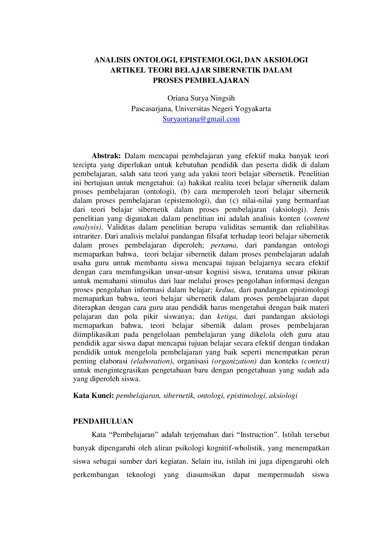 JURIS Analisis Ontologi Epistemologi Dan Aksiologi Artikel Teori Belajar Sibernetik Dalam Proses Pembelajaran