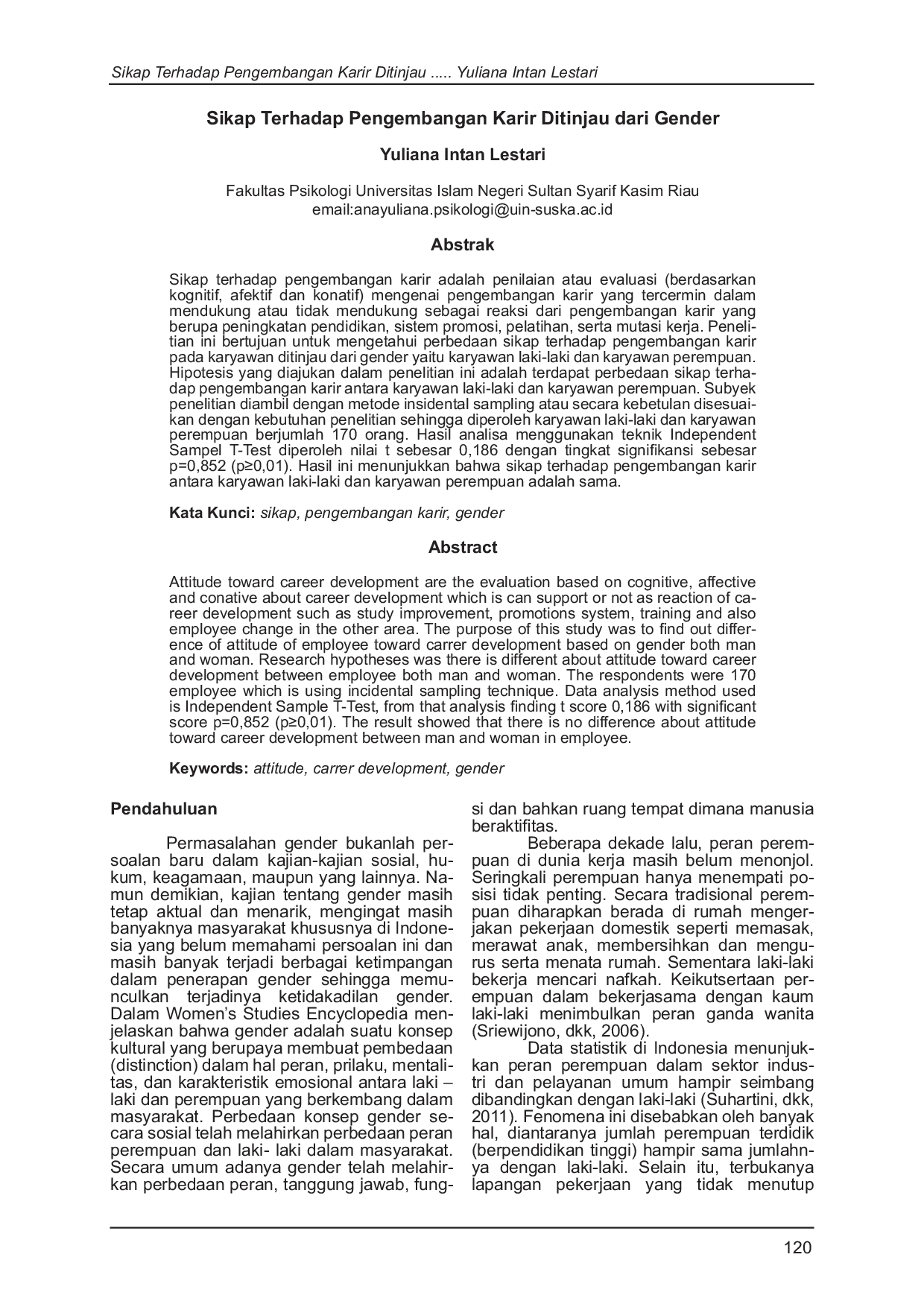 JURIS Sikap Terhadap Pengembangan Karir Ditinjau dari Gender