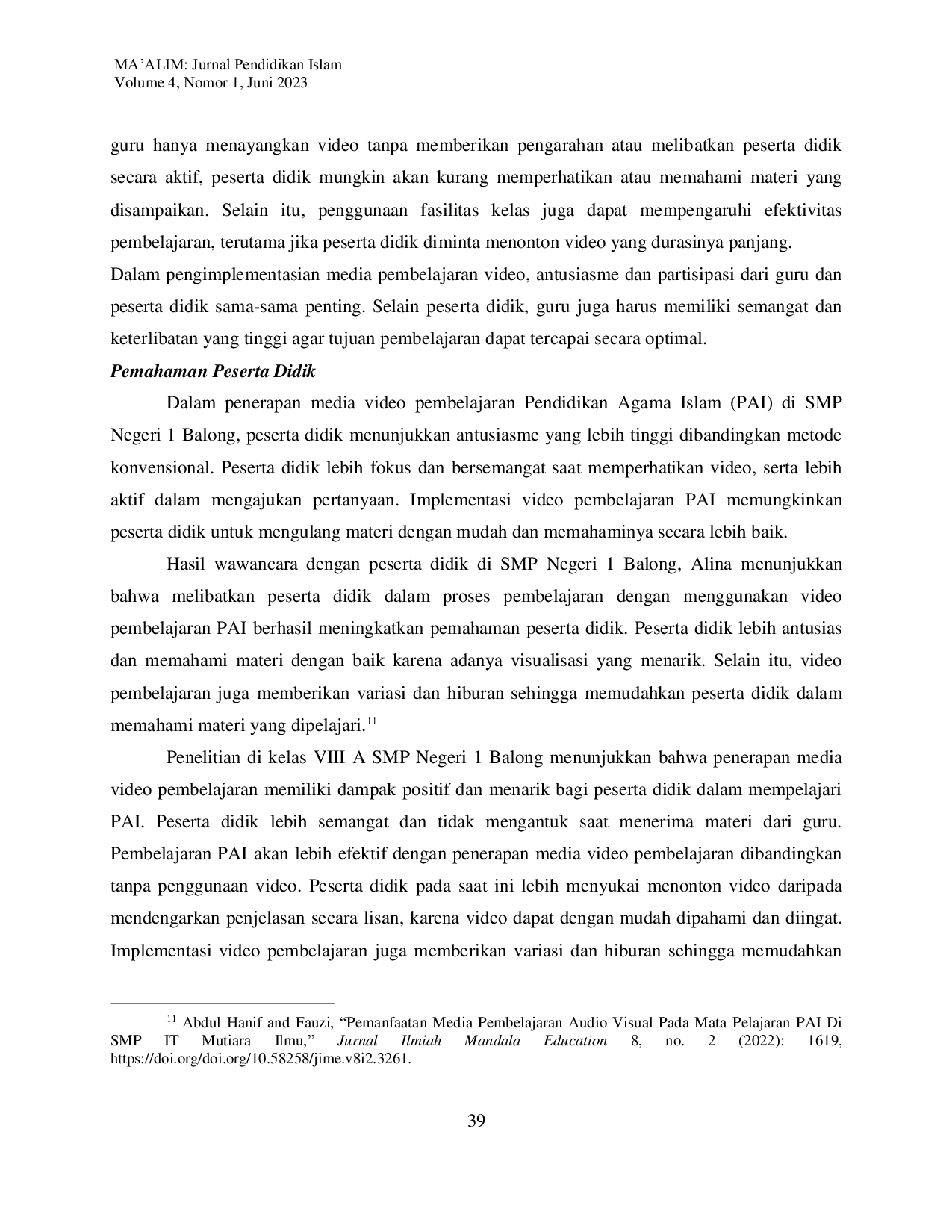 JURIS Implementasi Media Pembelajaran Pendidikan Agama Islam Berbasis Video di SMPN 1 Balong Ponorogo