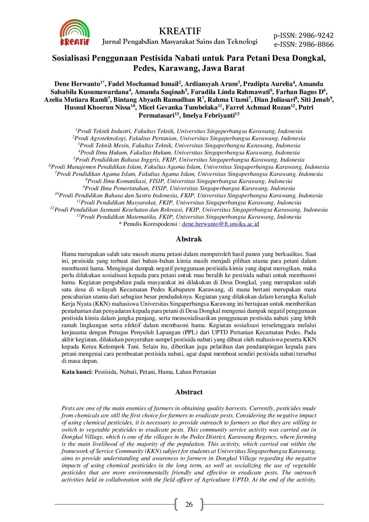 JURIS Sosialisasi Penggunaan Pestisida Nabati untuk Para Petani Desa Dongkal Pedes Karawang Jawa Barat