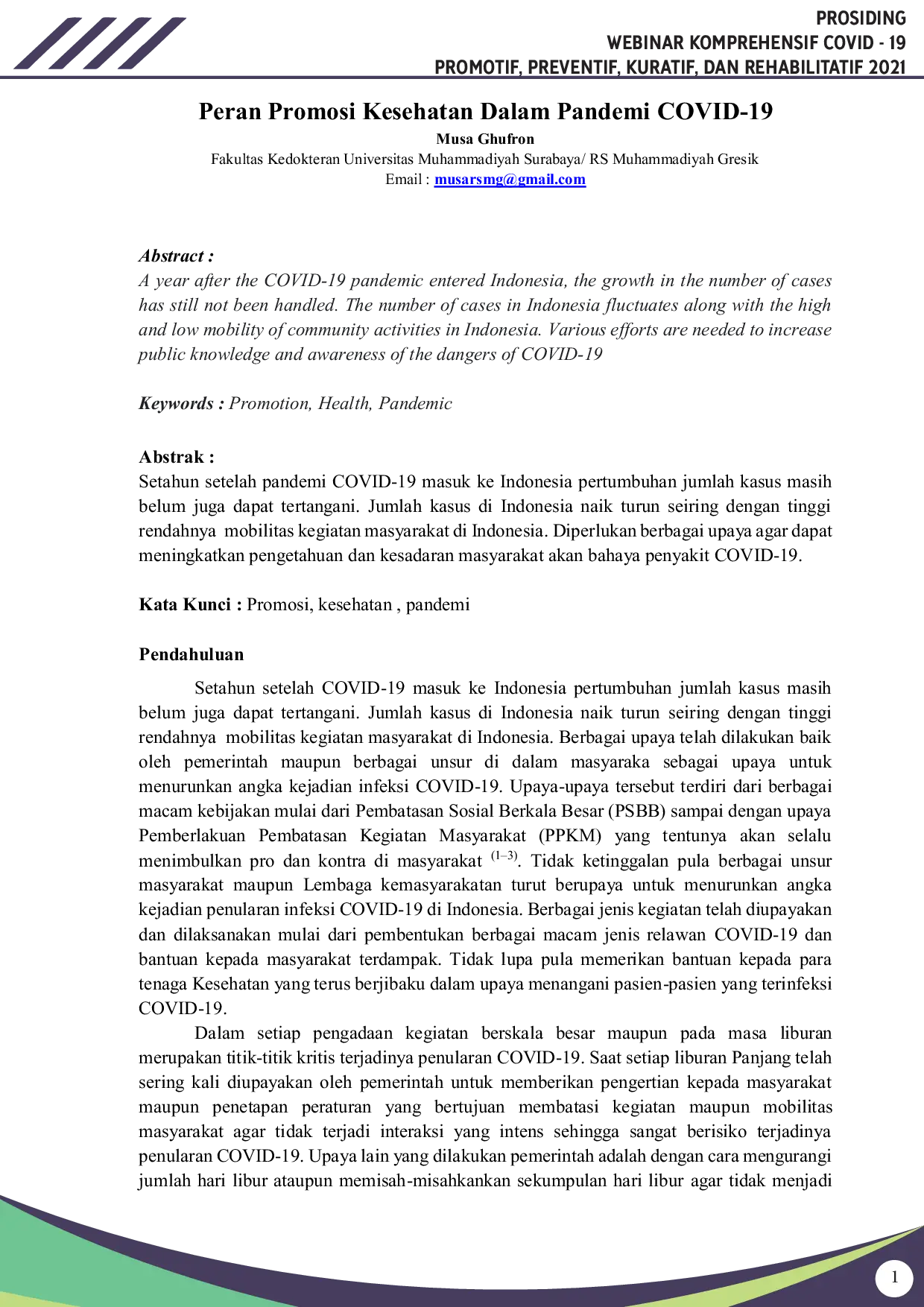 JURIS Peran Promosi Kesehatan Dalam Pandemi COVID 19