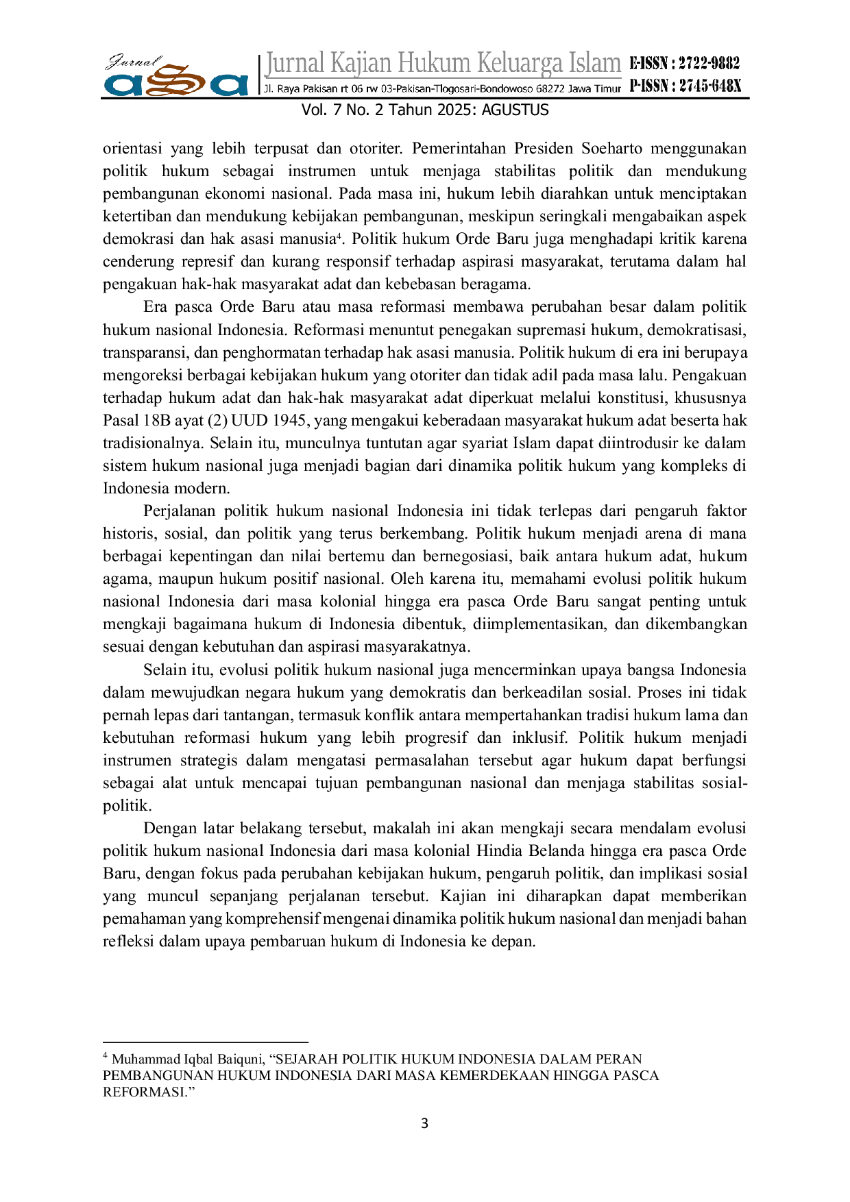 JURIS Evolusi Politik Hukum Nasional Dari Masa Kolonial Hindia Belanda Hingga Era Pasca Mode Baru